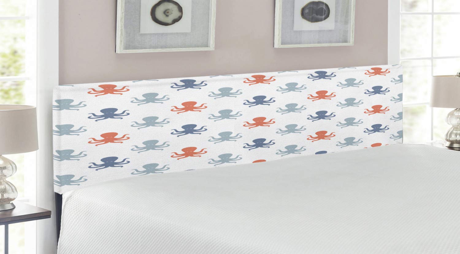 Ambesonne Octopus Headboard King Size - Ocean Animal Tentacles Silhouette Sea Life Underwater Wildlife Abstract Design - Upholstered Decorative Metal Bed Headboard with Memory Foam in Blue Grey Cinnamon - Perfect for Coastal Themed Bedrooms & Nautical Home Decor