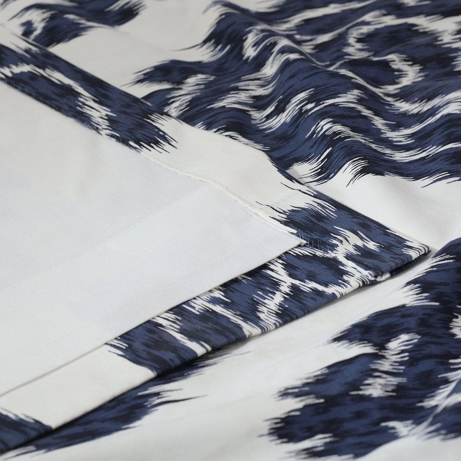 Premium Ikat Blue Damask Printed Cotton Blackout Curtains - Elegant Window Treatment for Bedroom, Living Room & Home Decor