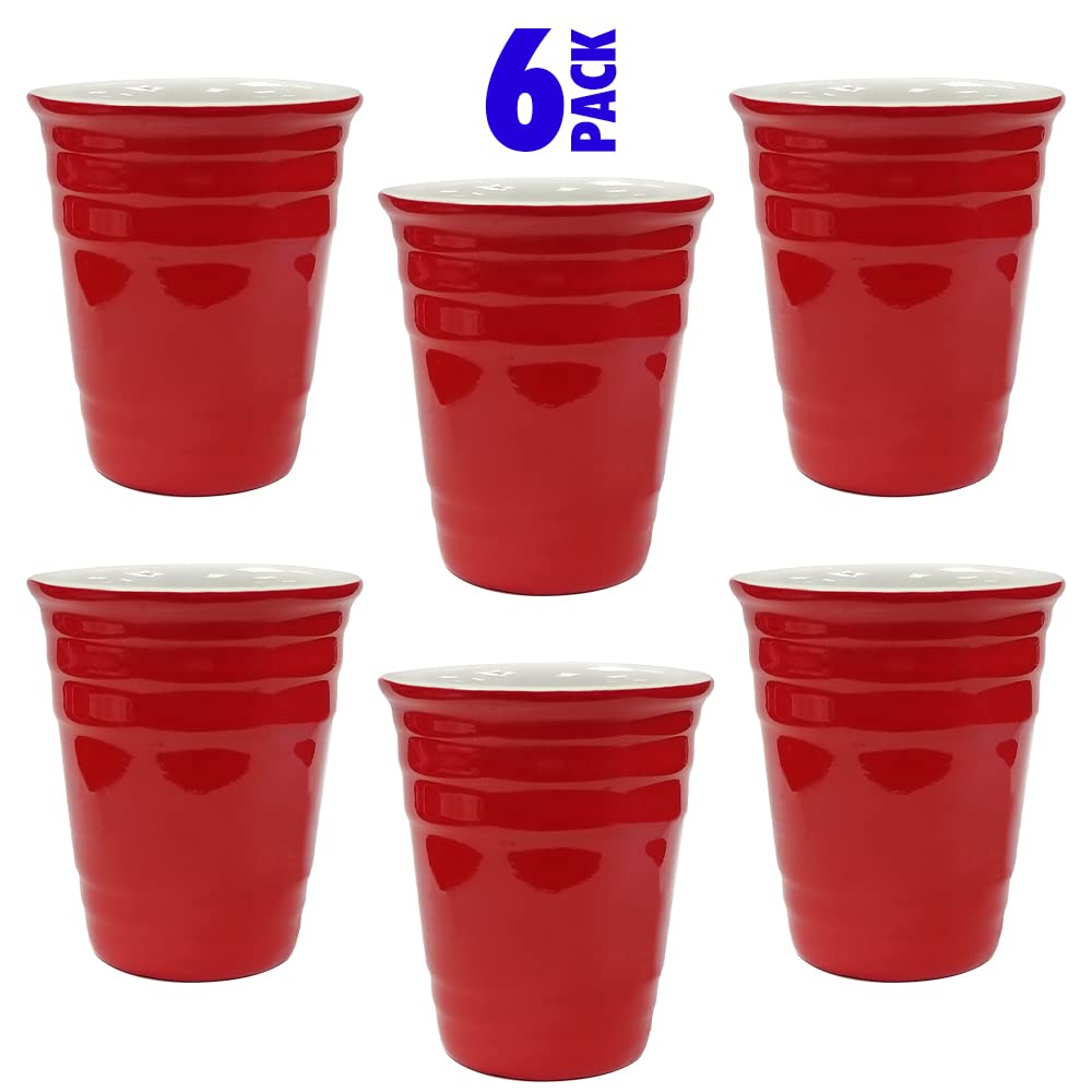 Rockin Red Ceramic Shot Glasses Set of 6 - 2 oz Fun Party Drinking Cups for Birthday, Bachelorette & Game Night - Durable Collectible Barware (6 Pack)