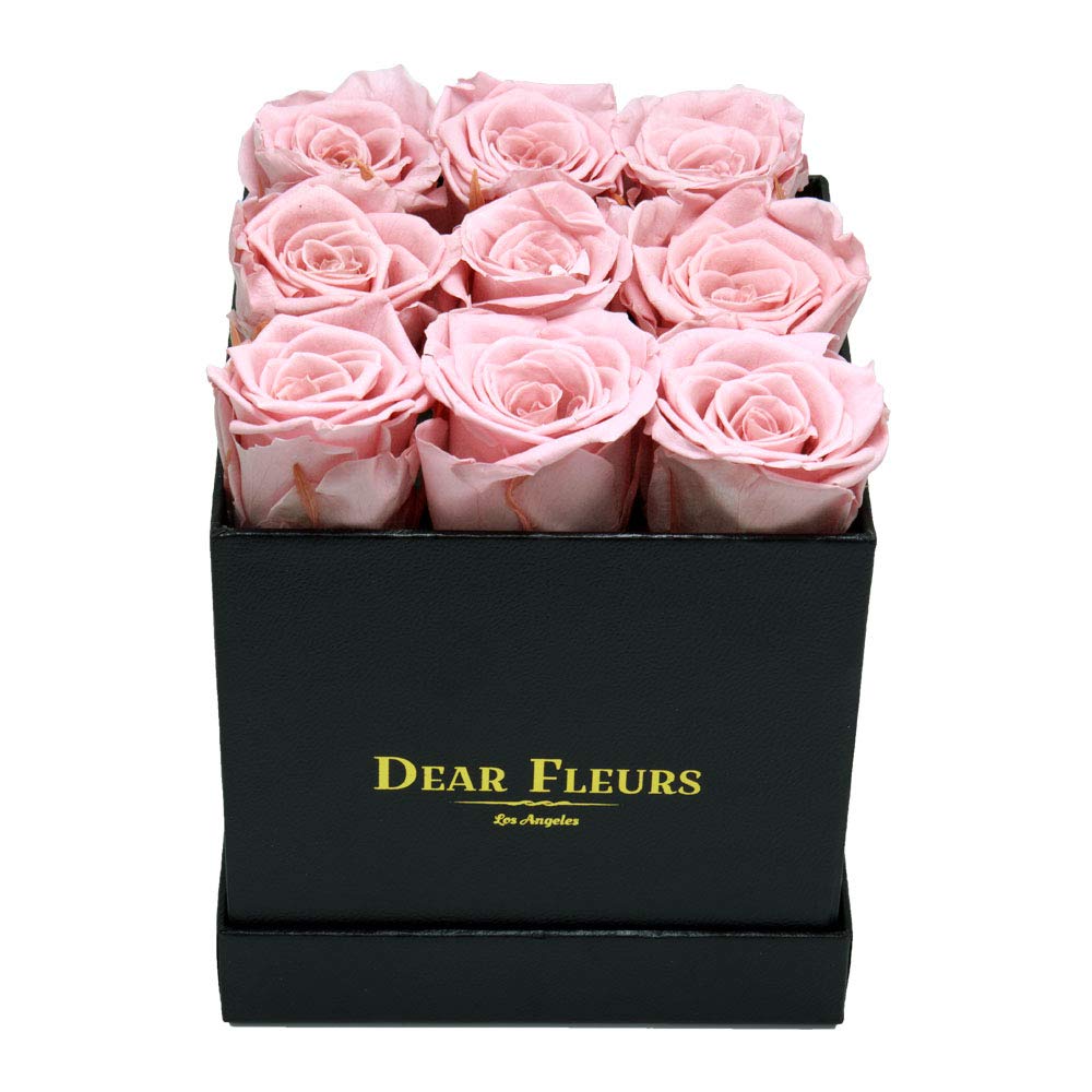 Real Preserved Roses That Last 1 Year | Nona Roses in Elegant Rose Quartz Pink | Luxury Black Leather Gift Box | Perfect for Anniversaries, Valentine's Day & Home Decor
