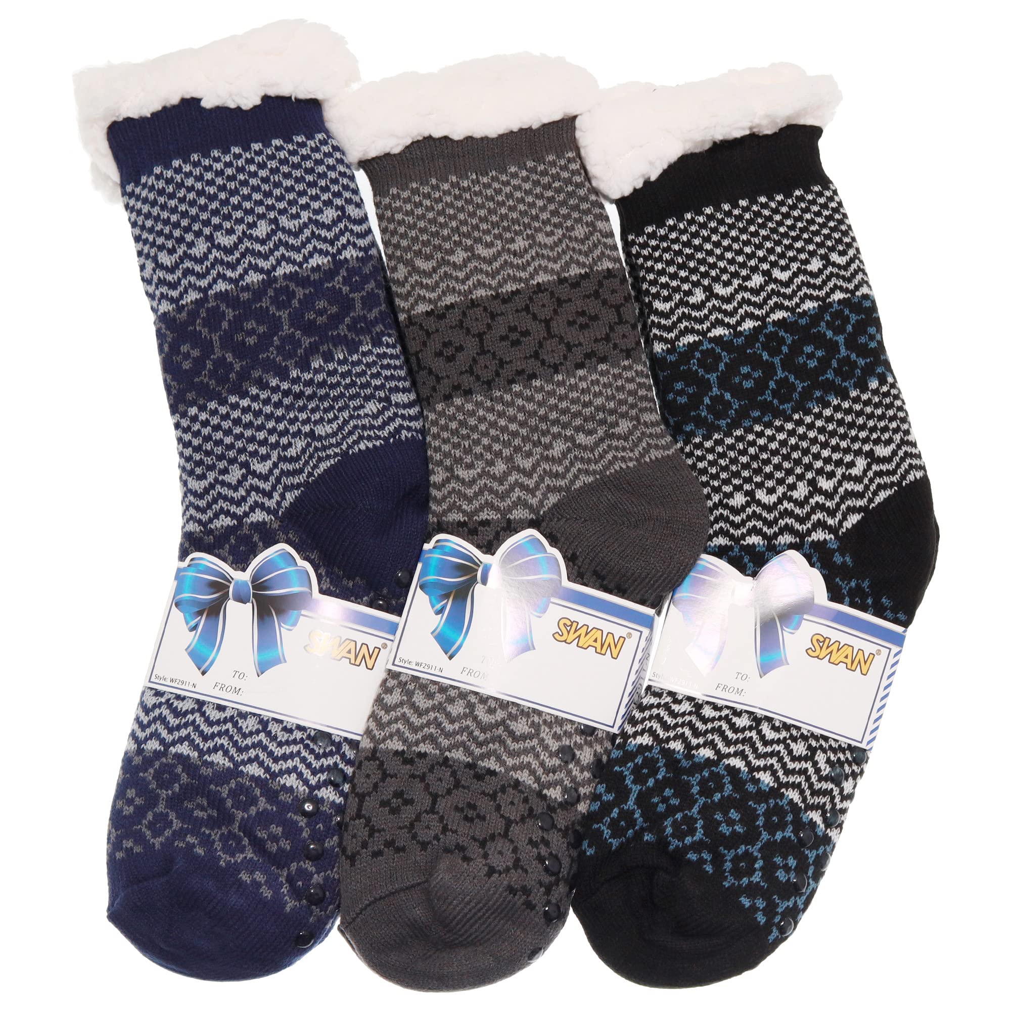 Men's Sherpa-Lined Thermal Winter Slipper Socks - Cozy Christmas Holiday Gift (3-Pack) - Perfect for Indoor Lounging, Cold Weather & Holiday Gifting