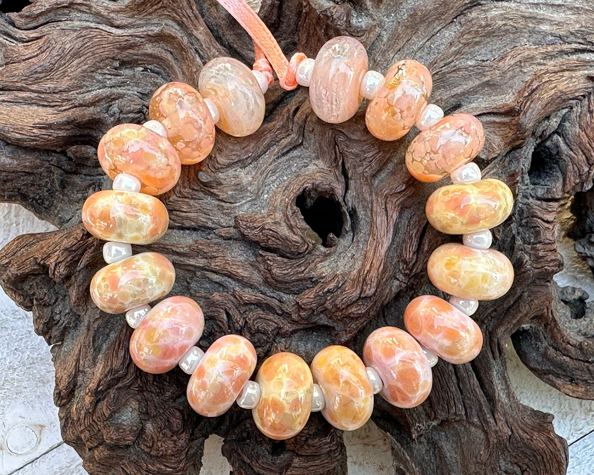 16 Peach Mosaic Glass Lampwork Beads Set for Jewelry Making - DIY Bracelets, Necklaces, Earrings Craft Supplies - Perfect for Bohemian Style Accessories