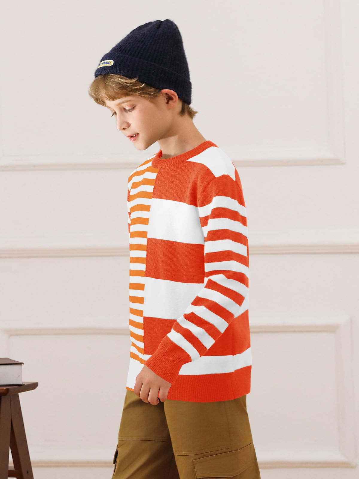 Boys' Striped Crewneck Pullover Sweater - Soft & Comfortable Kids' Fashion Top for Ages 5-14 | Perfect for School, Playdates & Family Outings