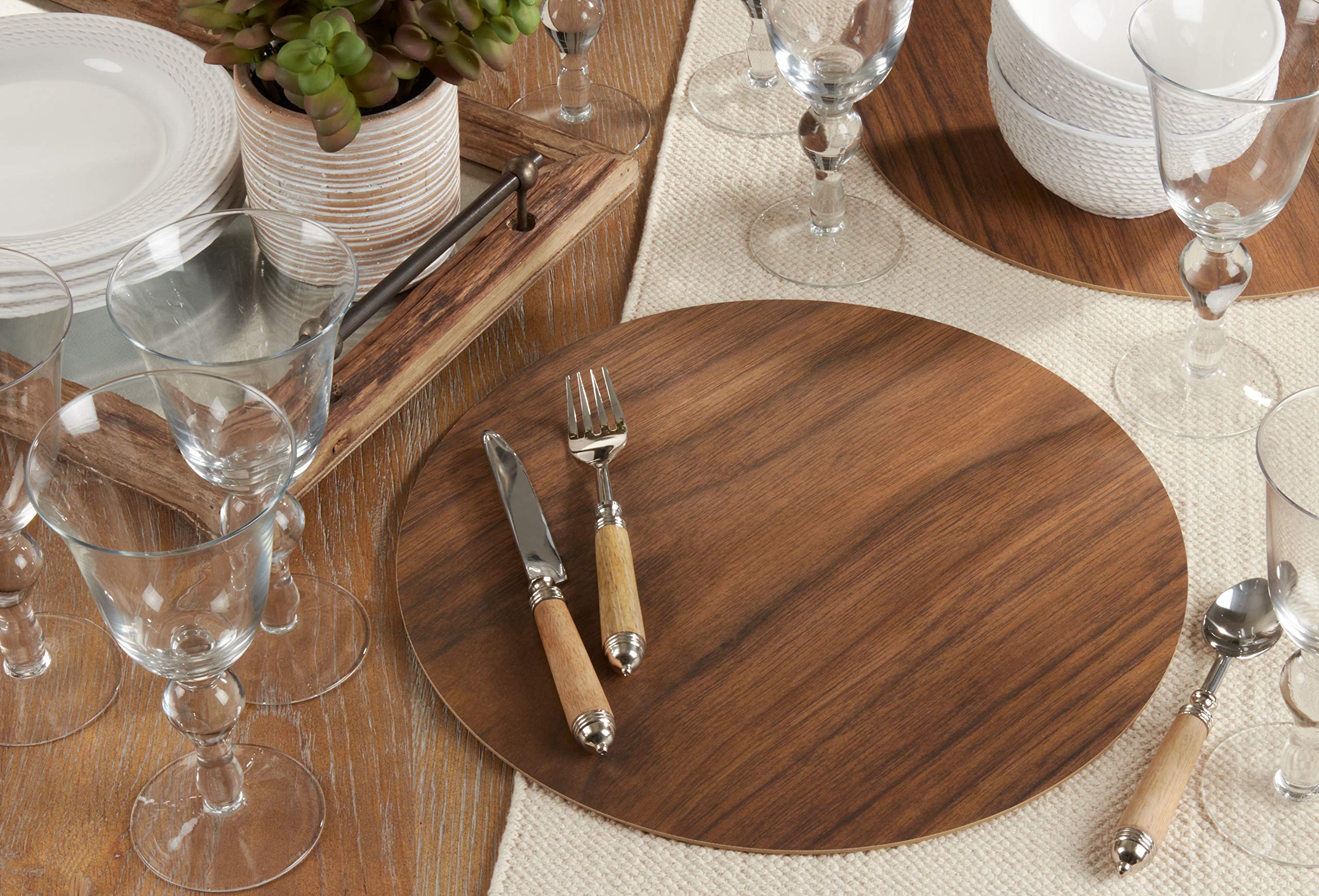Eco-Friendly Wooden Print Placemats Set of 4 - Natural Wood Grain Design for Dining Table Decor, Perfect for Thanksgiving, Christmas Dinner & Home Entertaining