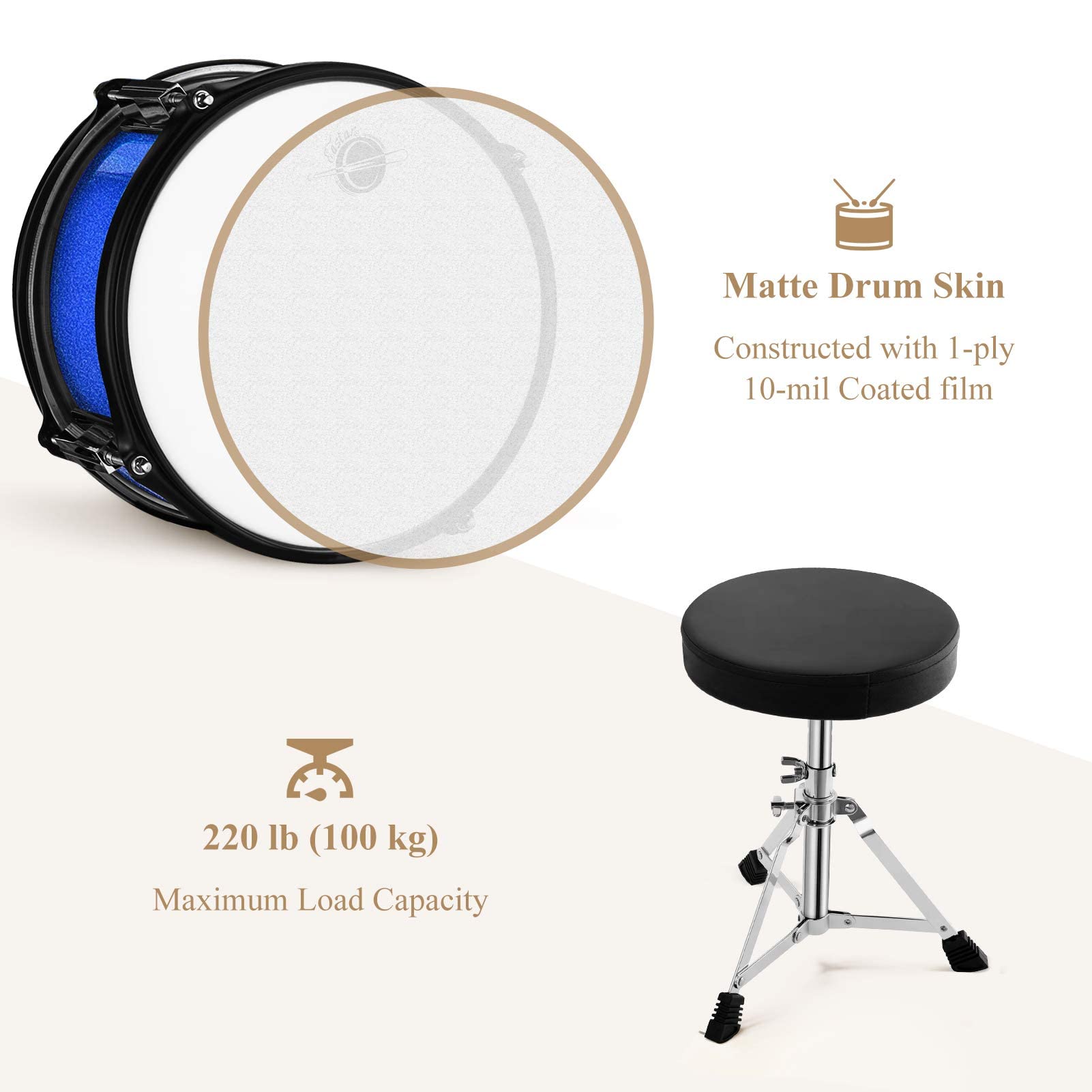 Eastar Kids Drum Set - 16 Inch 5-Piece Beginner Drum Kit with Adjustable Throne, Cymbal, Pedal & Drumsticks, Metallic Blue (EDS-350MBE) - Perfect for Home Practice, Music Lessons & Birthday Gifts