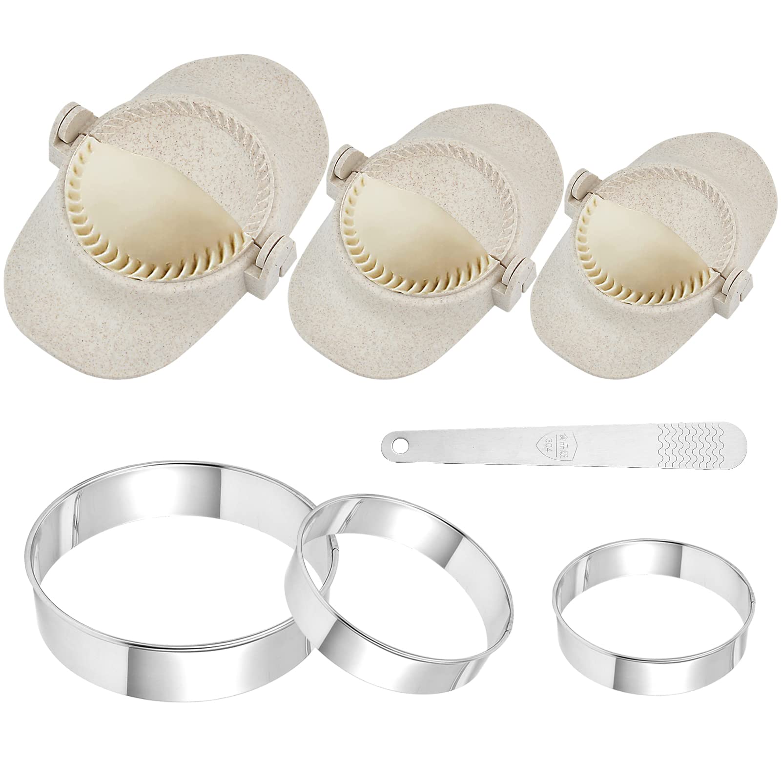 7-Piece Empanada Maker Kit with 3 Sizes - Dumpling Press Mold, Dough Cutter & Stuffing Spoon - Perfect for Chinese Dumplings, Empanadas, Ravioli & Pies - Ideal for Home Cooking, Party Snacks & Meal Prep