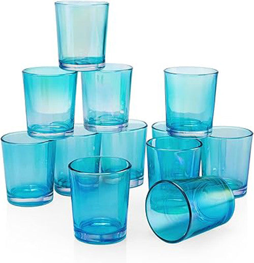 10 Pack Turquoise Glass Votive Tealight Candle Holders - Elegant Wedding Centerpiece, Christmas Decor, Bridal Shower & Party Decorations - Perfect for Home, Events and Romantic Ambiance