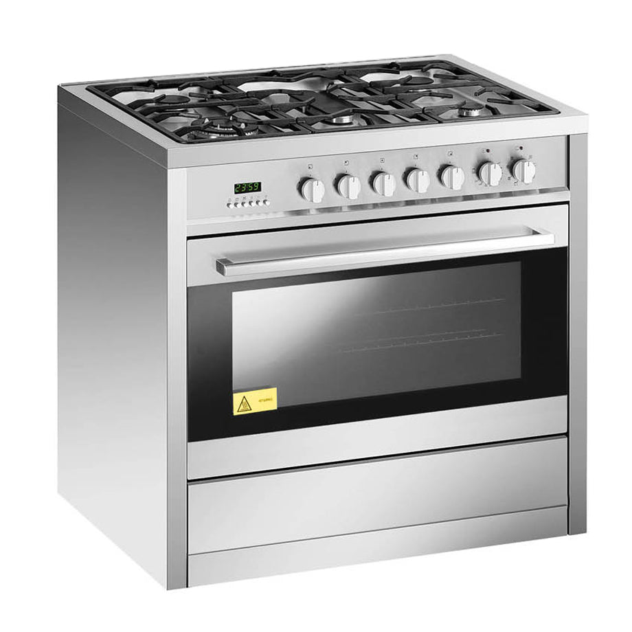 GCAE9650 90CM 5 Burner Freestanding Gas Cooker - Professional Stainless Steel Stove for Home Kitchen, Outdoor BBQ & Restaurant Cooking