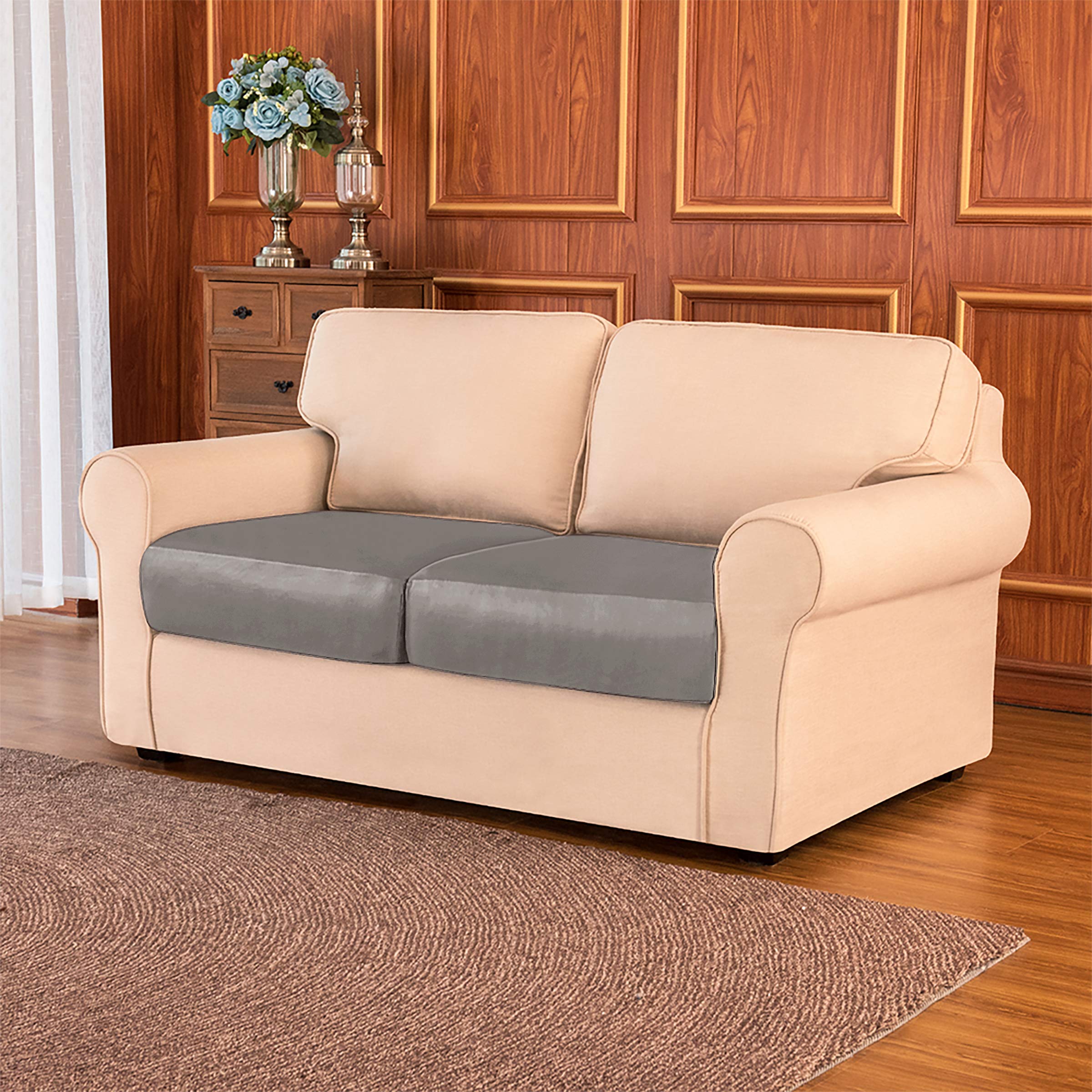SUBRTEX Spandex Elastic PU Leather Sofa Slipcover - Waterproof Stretchable Furniture Protector for Couch, Settee & Loveseat - Durable Cushion Cover for Living Room, Patio & Outdoor Use