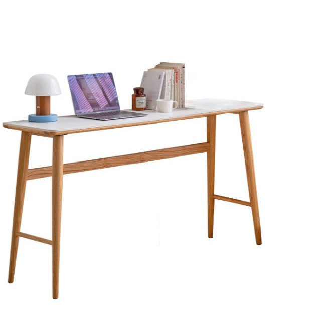 Solid Oak & Cherry Wood Narrow Office Desk - Compact Workspace Solution for Small Spaces & Home Offices