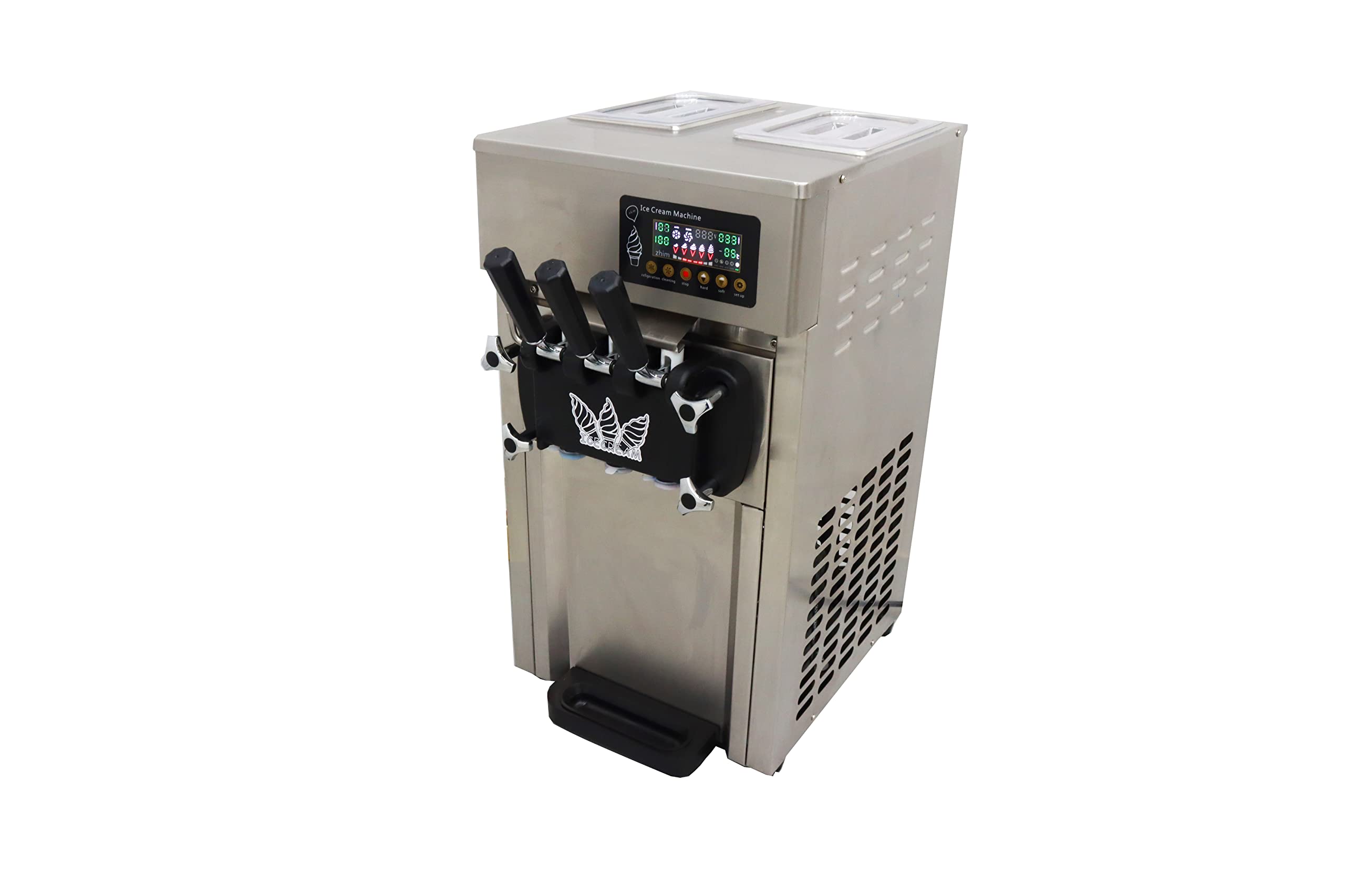 INTSUPERMAI Commercial 3-Flavor Soft Serve Ice Cream Machine with LED Display - Stainless Steel Countertop Ice Cream Maker (110V) for Restaurants, Cafes, and Ice Cream Shops