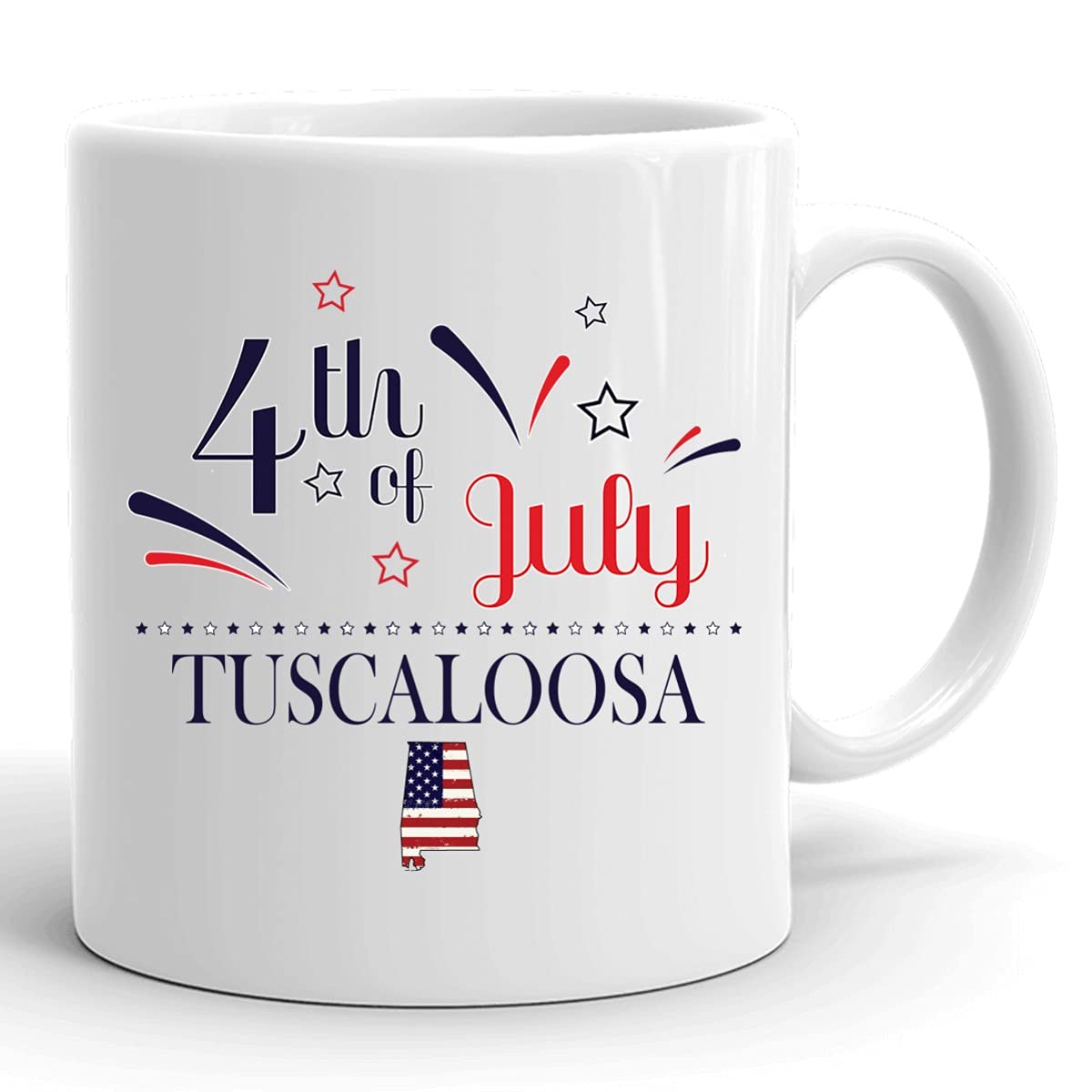 Personalized 11oz Coffee Mug with USA Flag Design - Custom Independence Day Cup for Tuscaloosa Alabama - Happy 4th of July Gift - Perfect for Home, Office & Patriotic Celebrations