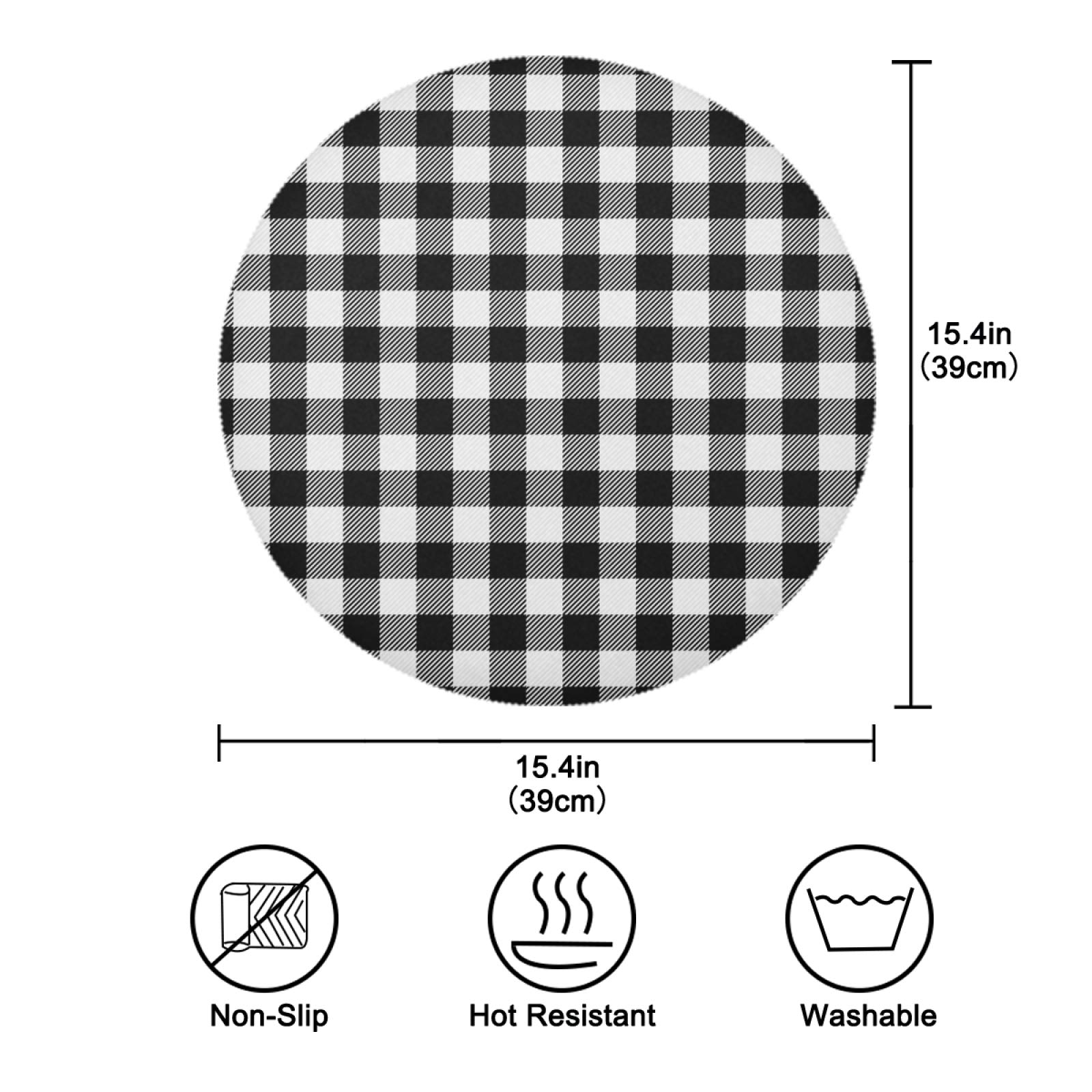 Durable Non-Slip Buffalo Plaid Round Placemats Set of 6 - Heat & Stain Resistant Table Mats for Kitchen Dining, Holiday Decor, Outdoor BBQ & Picnic - Waterproof Washable Home Decor Placemats