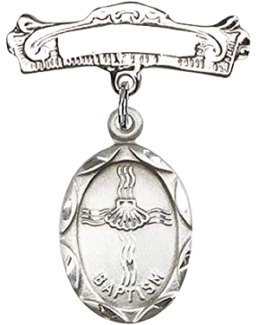 Bonyak Jewelry Saint Medal Collection - Sterling Silver Baby Baptism Charm with Arched Polished Badge Pin - Perfect for Christening Gifts, First Communion & Religious Ceremonies