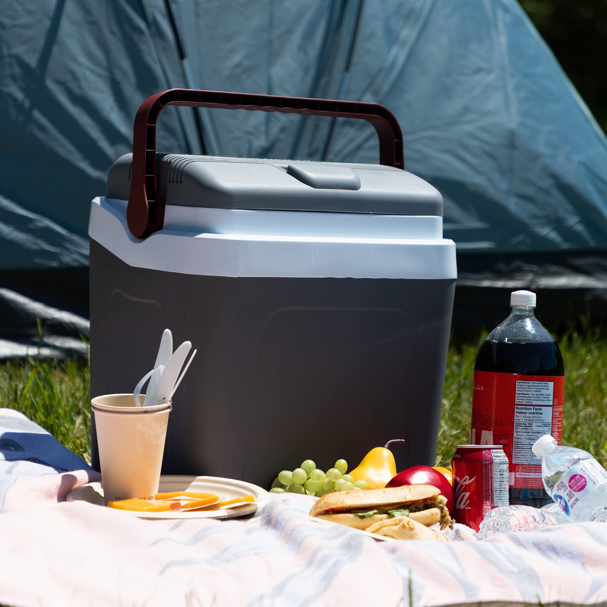 Koolatron 25L (26qt) Electric Portable Cooler - 12V Car Fridge for Camping, Travel, Road Trips & Trucking - No Ice Thermo Electric Cooler with DC Power Cord (Gray/White) | Perfect for Picnics, Beach Outings & Outdoor Adventures