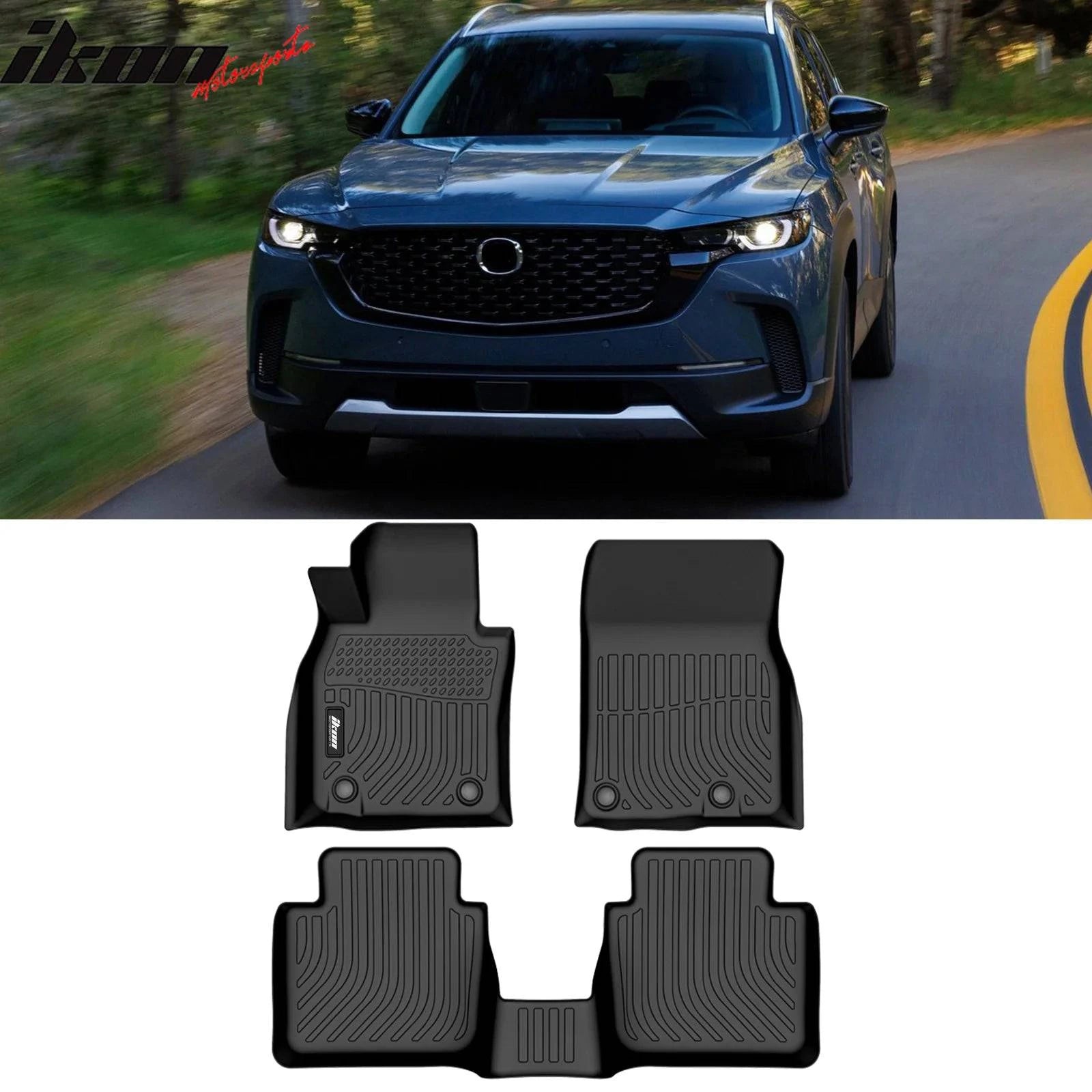 IKON 3D Molded All-Weather Floor Mats for 2023-2025 Mazda CX-50 - Premium TPE Thermoplastic Elastomer Front & Rear Seat Protection (3-Piece Set, Black) - Perfect for Daily Commuting, Road Trips, and Off-Road Adventures