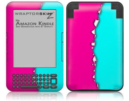 Amazon Kindle 3 Keyboard Skin - Ripped Colors Hot Pink Neon Teal Decal Sticker Cover for 6-Inch Display | Perfect for Travel, School & Office Protection