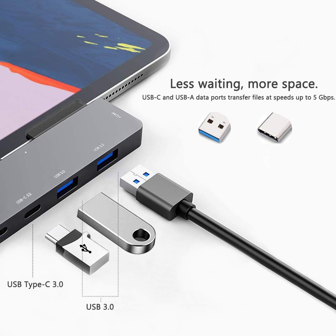 6-in-1 USB C Hub Adapter for iPad Pro/Air/Mini - 4K HDMI, 3.5mm Audio, 2 USB 3.0 Ports, PD 60W Charging, SD/TF Card Reader - Compatible with M2/M1 iPad Pro 11/12.9 (2022-2018) - Perfect for Work, Travel & Home Office Connectivity