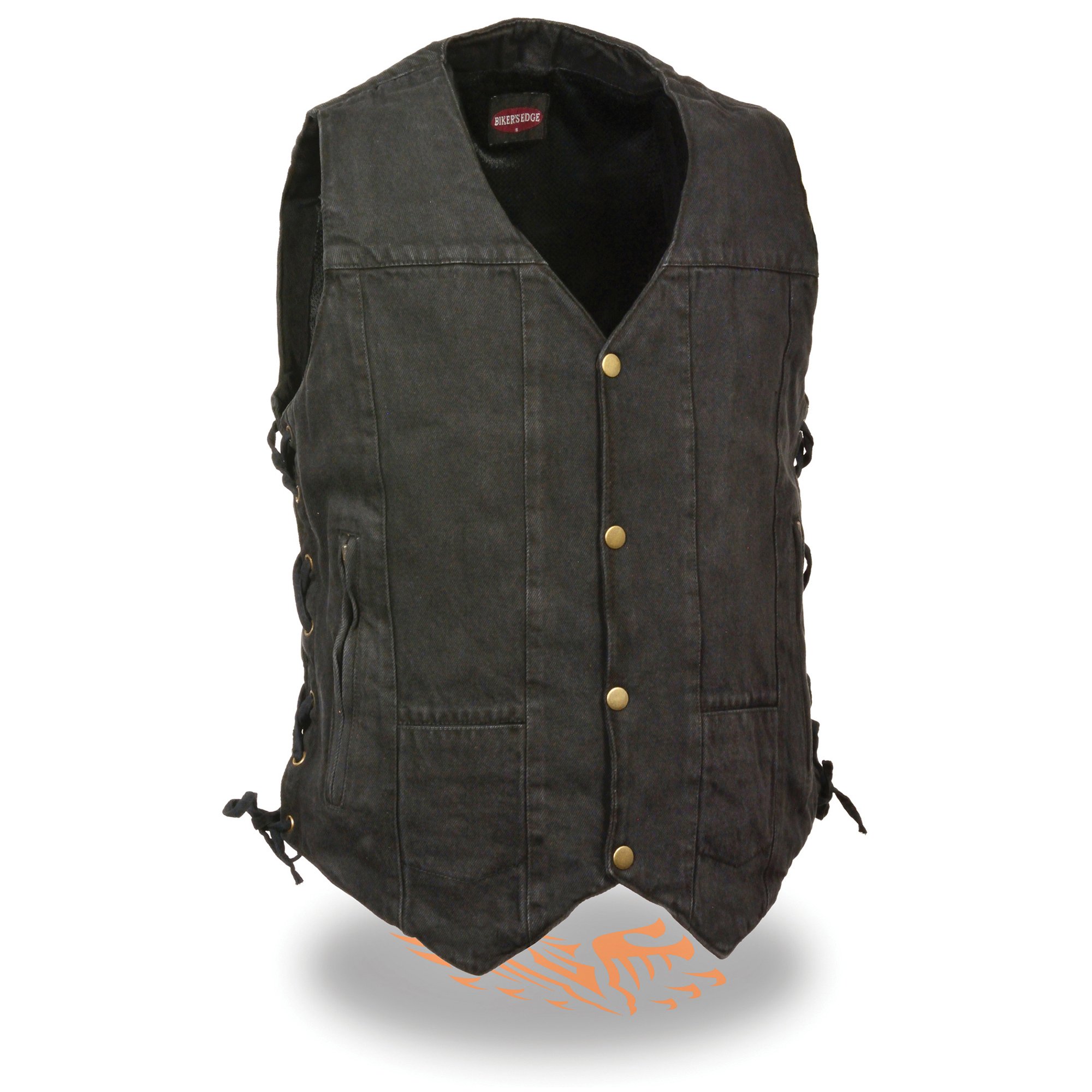 Milwaukee Performance Black Men's 10 Pocket Denim Lace Vest - Stylish Utility Vest for Outdoor Work, Motorcycle Riding & Casual Wear