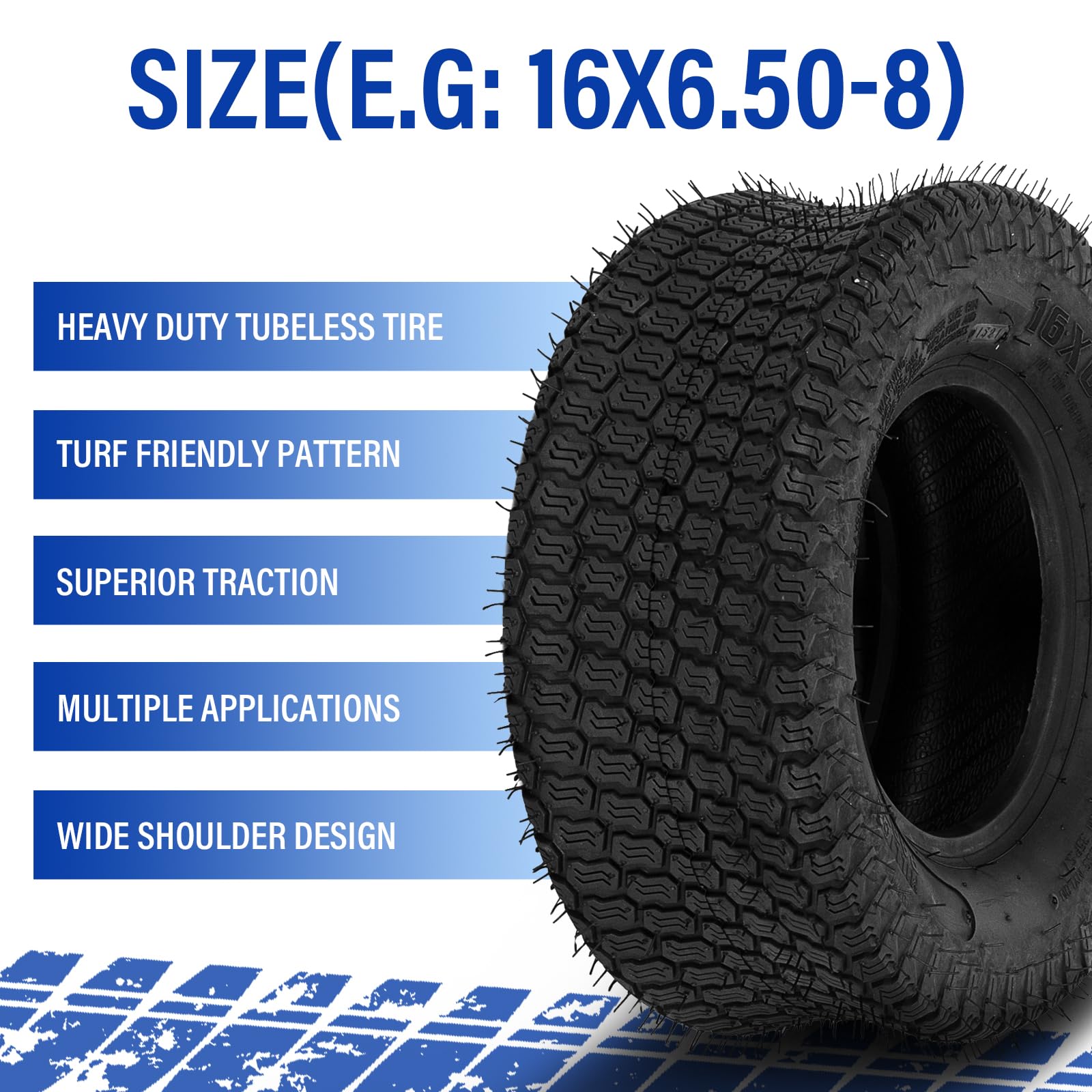 Set of 2 16x6.50-8 Lawn Mower Tires - 2PR Load Range B for Garden Carts & Utility Trailers - Perfect for Yard Work, Landscaping and Outdoor Equipment