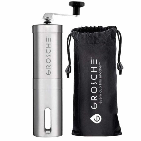 Premium Grosche BREMEN MINI Manual Burr Coffee Grinder - Adjustable Coarseness for Espresso, French Press & Pour Over - Portable & Compact for Travel, Camping & Home Use