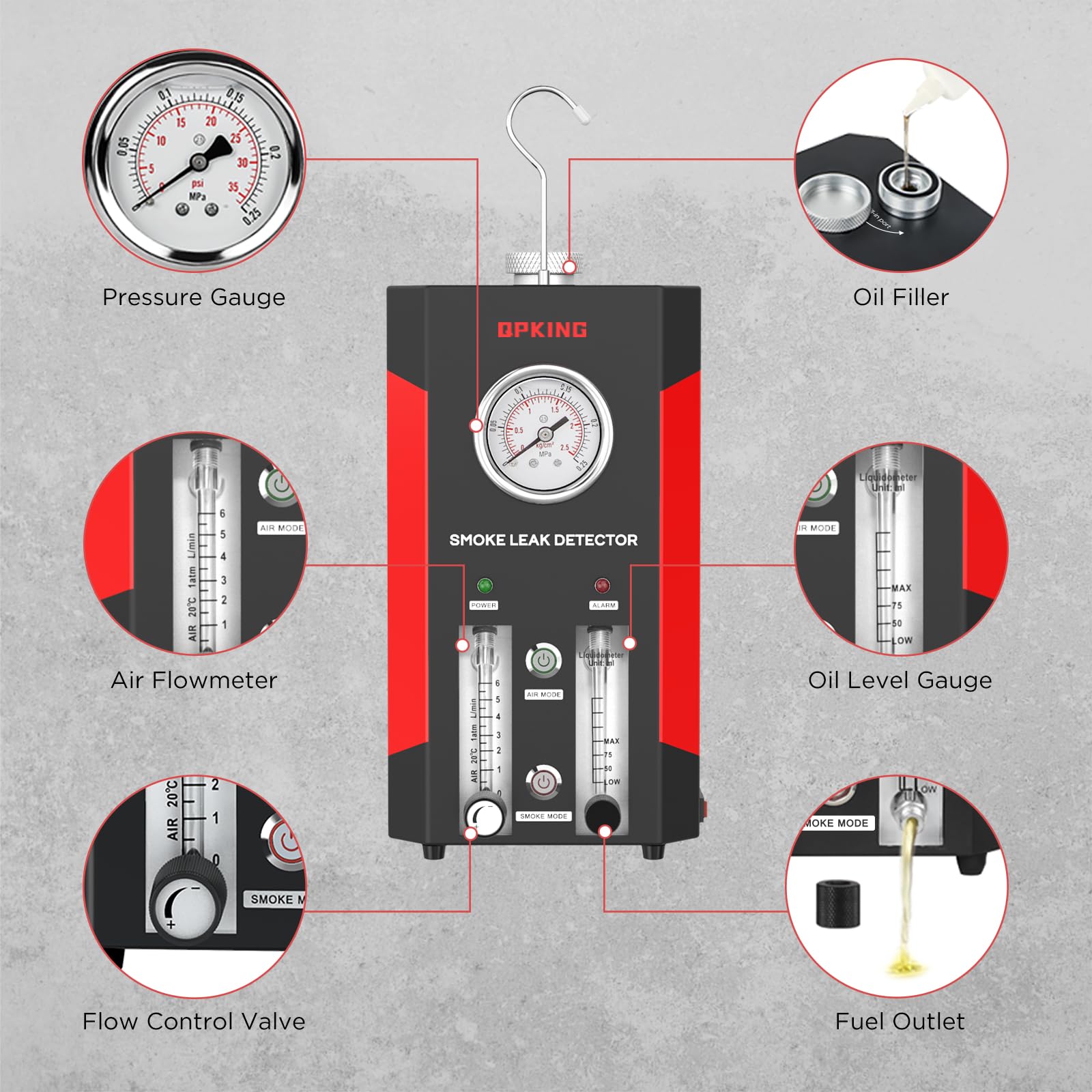 SDT206 Automotive Smoke Tester - Dual Mode EVAP Smoke Machine for 12V Vehicles | Car Vacuum & Fuel Leak Detector with Pressure Gauge & Adjustable Flow Meter | Perfect for Auto Repair Shops & DIY Mechanics