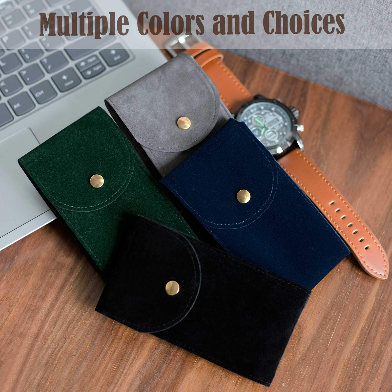 4 PCS Velvet Watch Travel Case - Portable Watch Storage Pouch & Organizer for Men & Women (2 Black + 2 Blue) - Perfect for Travel, Home Storage & Gift Giving