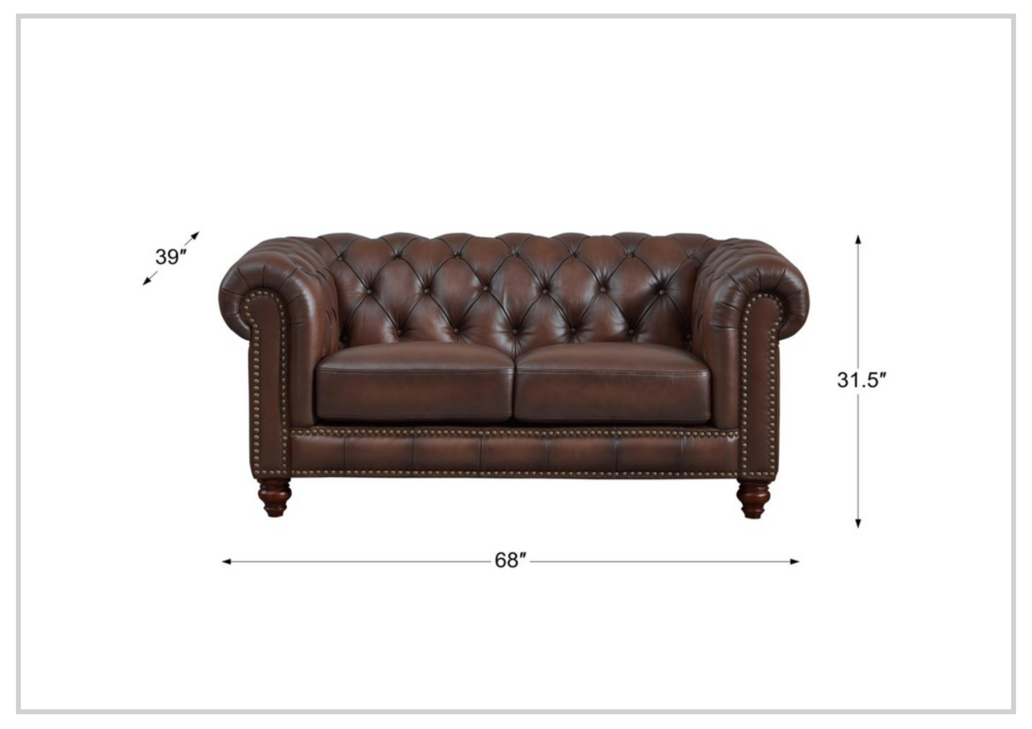 Premium Hydeline Alton Bay Leather Loveseat with Nailhead Trim - Genuine Leather Sofa for Living Room, Office & Lounge Comfort