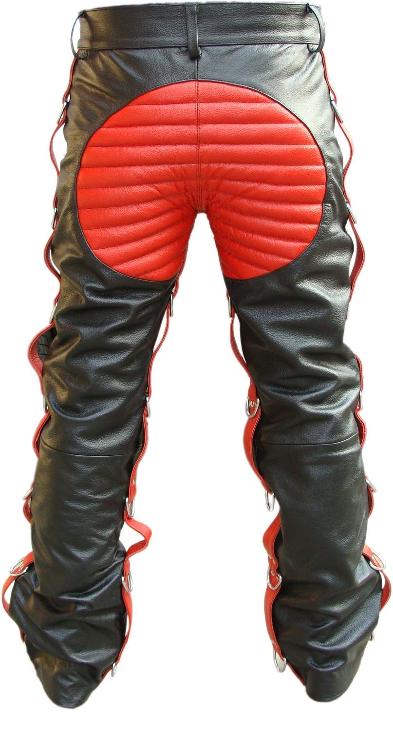 Men's Genuine Cow Leather Pants - Heavy Duty Biker Jeans for Motorcycle Riding & Nightlife | Punk Rock Fashion, Gay Pride Outfits & Club Wear | Durable Bondage Style Trousers for Everyday Streetwear
