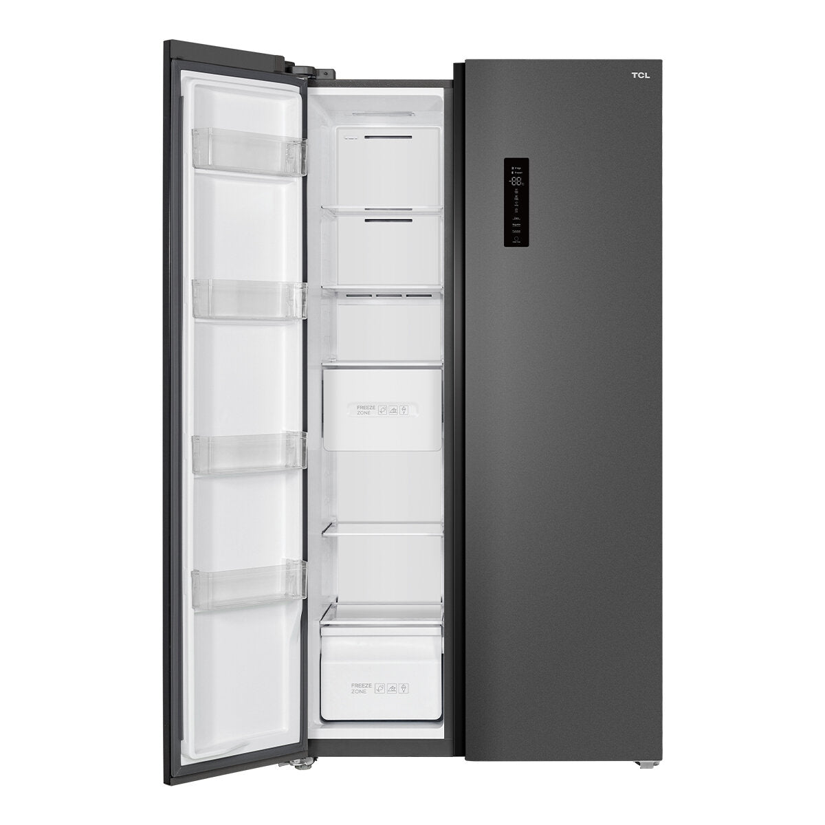 TCL 505L Side by Side Refrigerator - Energy Efficient, Frost Free, Grey (P525SBC) - Perfect for Modern Kitchens & Large Families