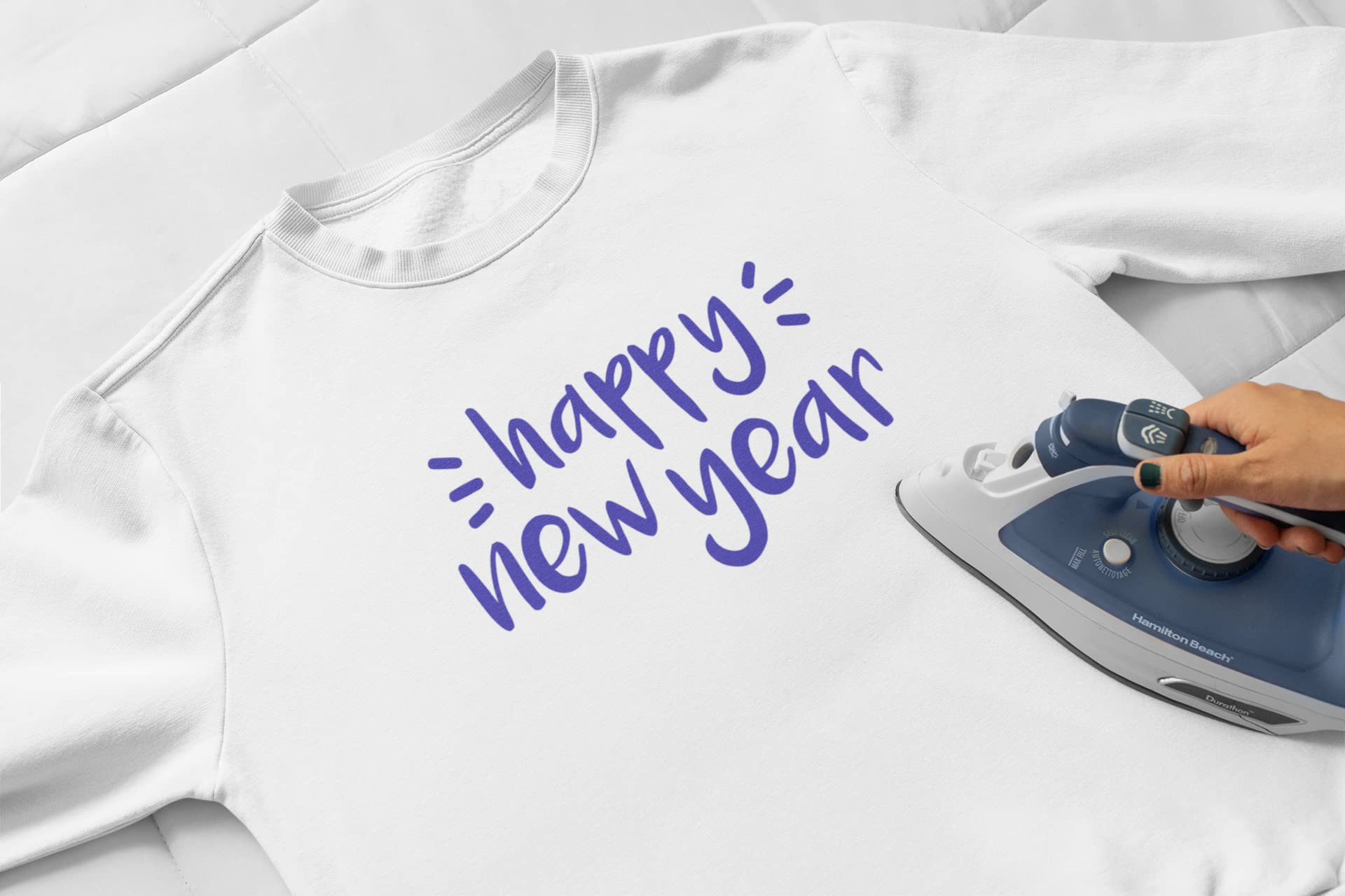 Happy New Year Iron On Decal - Light Pink Heat Transfer Patch for Shirts, DIY Custom Emblem & Badge - Perfect for New Year's Eve Parties, Costumes & DIY Apparel Projects