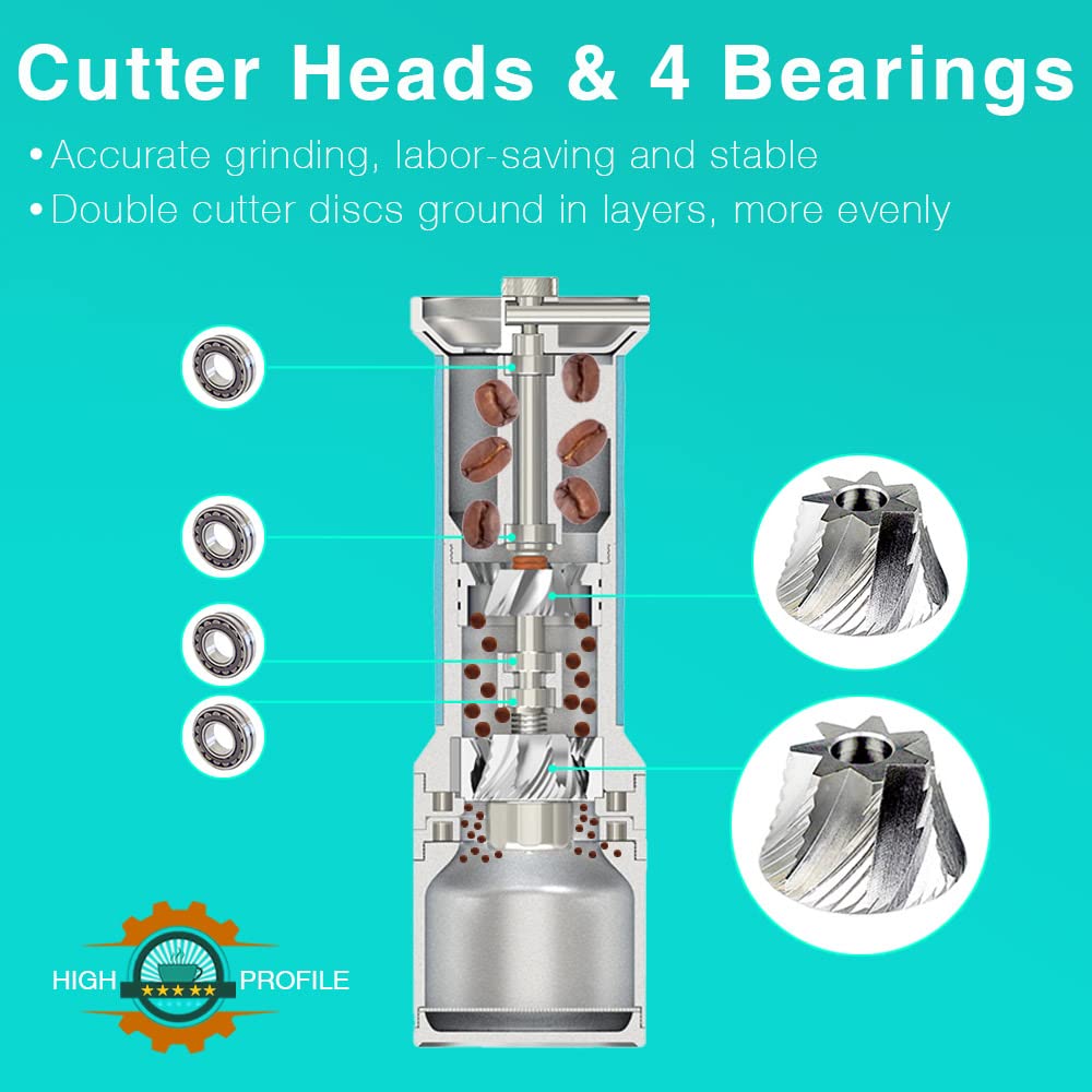 Premium Manual Coffee Grinder with Dual Stainless Steel Conical Burrs - Adjustable Coarse to Fine Grind Settings, 35g Magnetic Catch Cup - Perfect for Home, Office & Travel Coffee Brewing