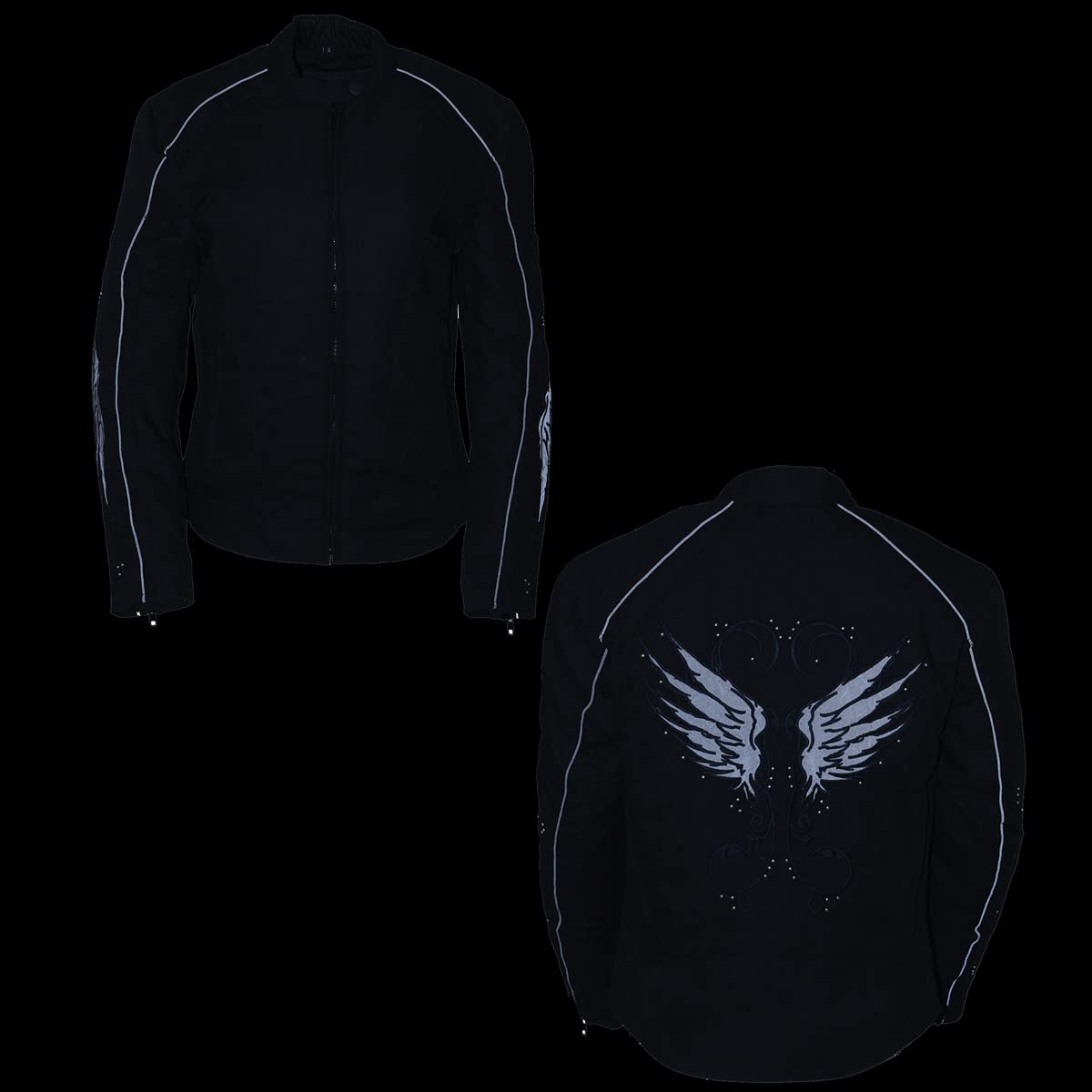 Milwaukee Leather SH1954 Women's Black Textile Motorcycle Jacket with Stud & Wings Detailing - Stylish Biker Jacket for Riding & Casual Wear