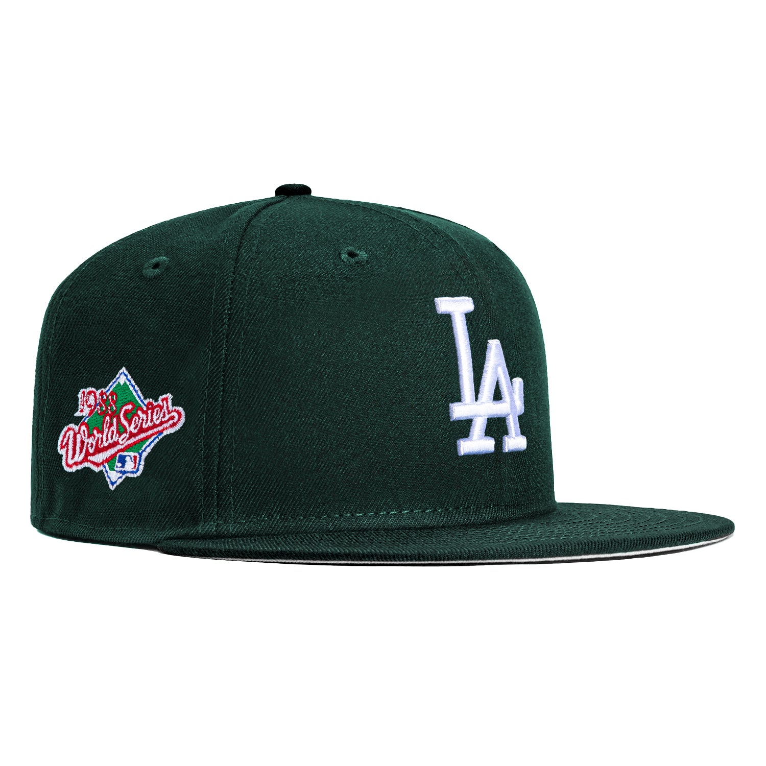 New Era 59Fifty Los Angeles Dodgers 1988 World Series Patch Snapback Hat - Green & White - Vintage Baseball Cap for Fans & Collectors - Perfect for Games, Streetwear & Sports Memorabilia Display