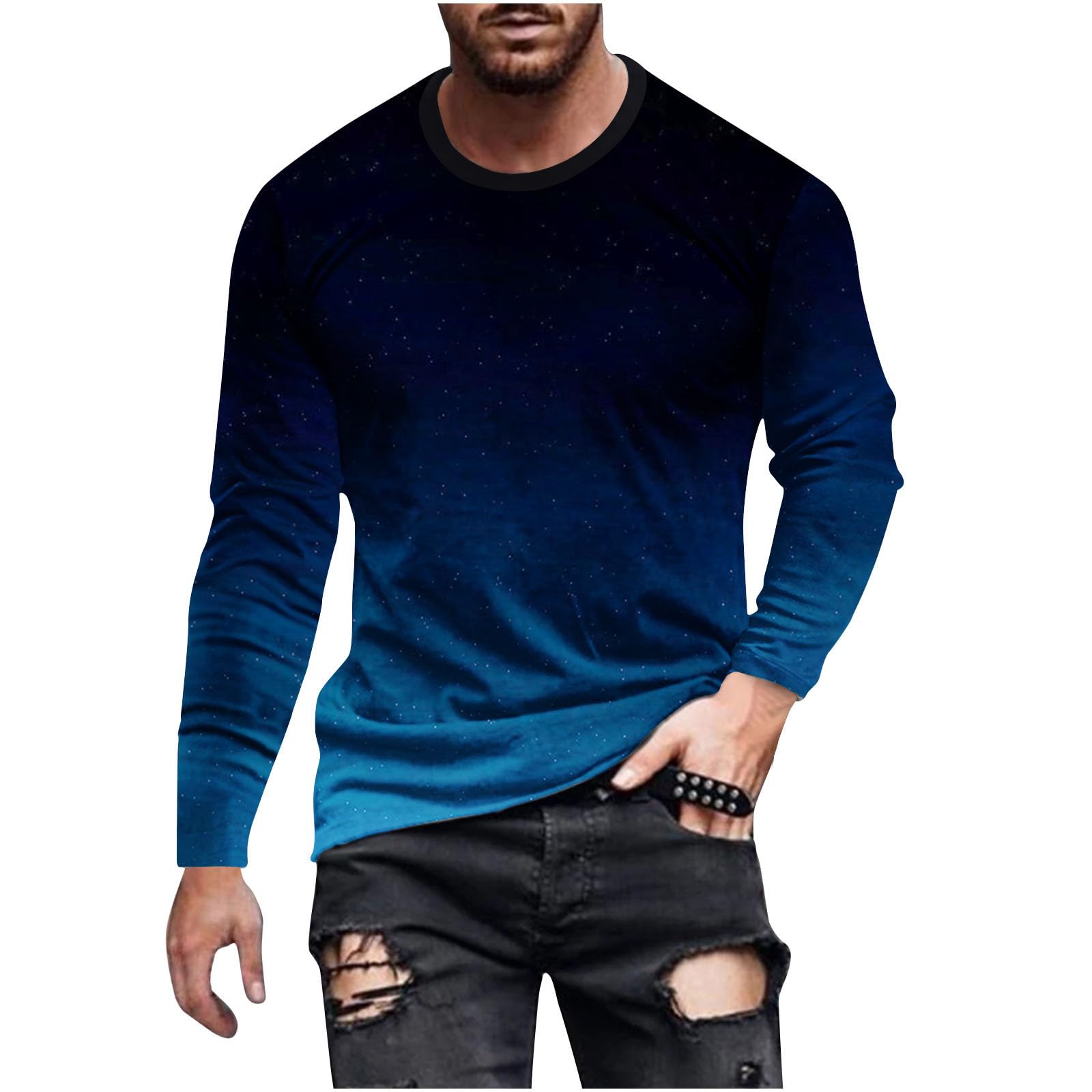 Men's Boat Neck Long Sleeve T-Shirt - Gradient Print Fashion Top for Summer & Fall 2024 | Casual Wear, Street Style & Layering Essential