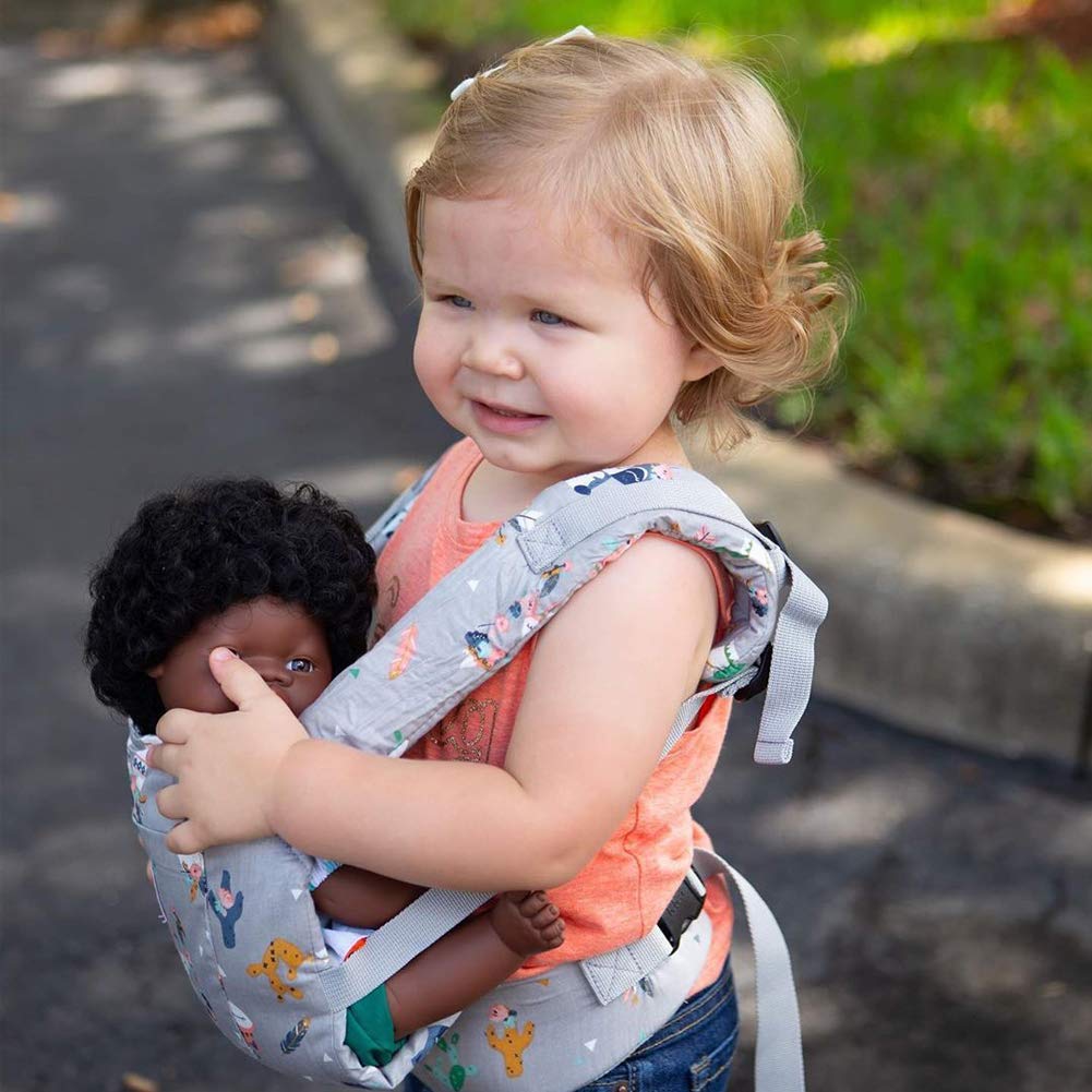 Bebamour Baby Doll Carrier for Kids - Soft Cotton Front & Back Stuffed Toy Holder - Perfect Gift for Boys & Girls (Blue Flower) - Ideal for Pretend Play, Role-Playing & Comforting Companions