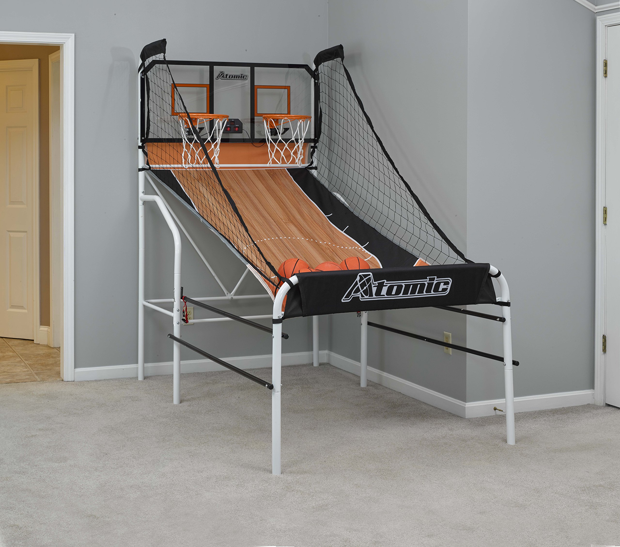 Atomic Slam Dunk Basketball Shootout Game Set with 4 Mini Basketballs, Air Pump & Needle - Perfect for Indoor/Outdoor Sports, Kids Birthday Parties & Family Game Nights