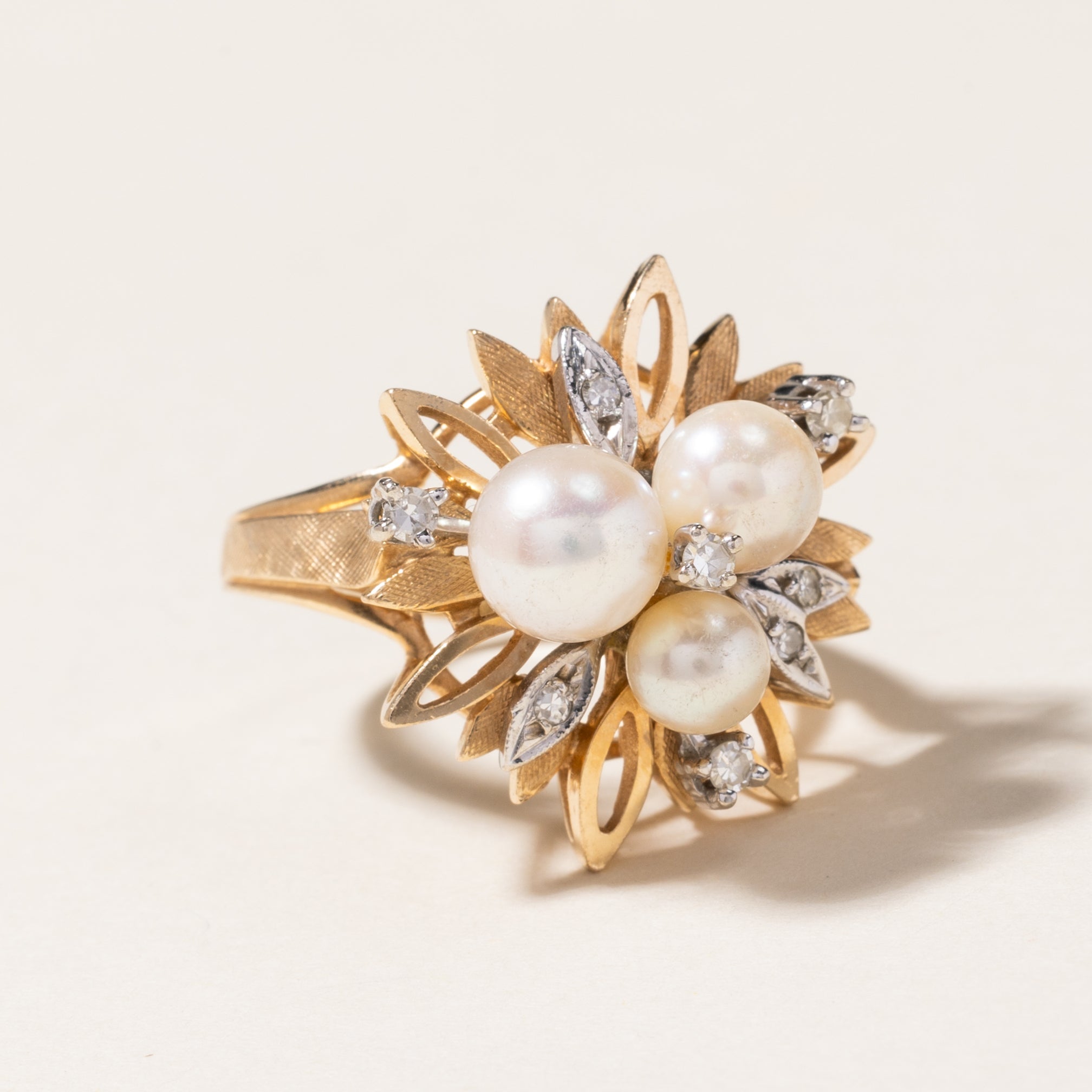 Elegant Pearl & Diamond Cocktail Ring | 5.00mm to 6.80mm Cultured Pearl | 0.10ctw Diamond Accents | Size 8.25 | Perfect for Evening Parties, Weddings & Special Occasions