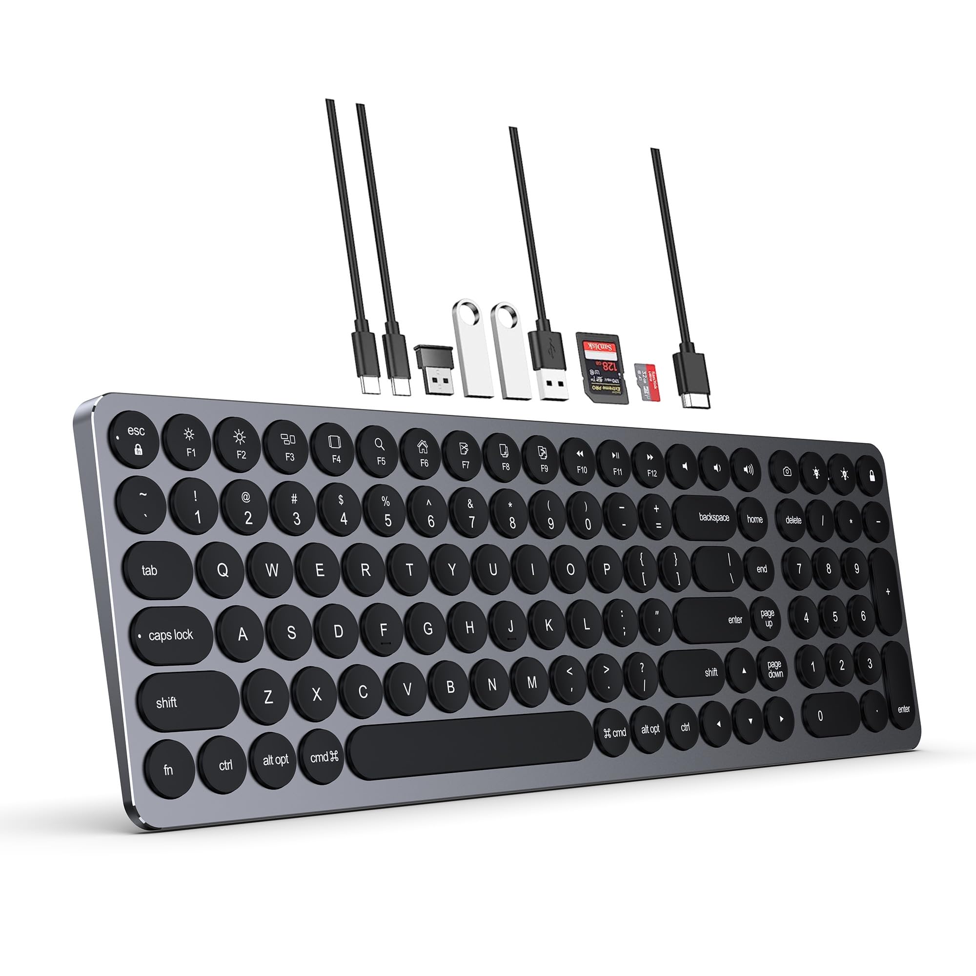 9-in-1 USB C Hub with 4K HDMI, 4 USB Ports, 100W PD, SD/TF Card Reader - Wired Full Size Keyboard with Number Pad - Compatible with MacBook, Windows & Android (Black) - Perfect for Home Office, Gaming & Multi-Device Connectivity