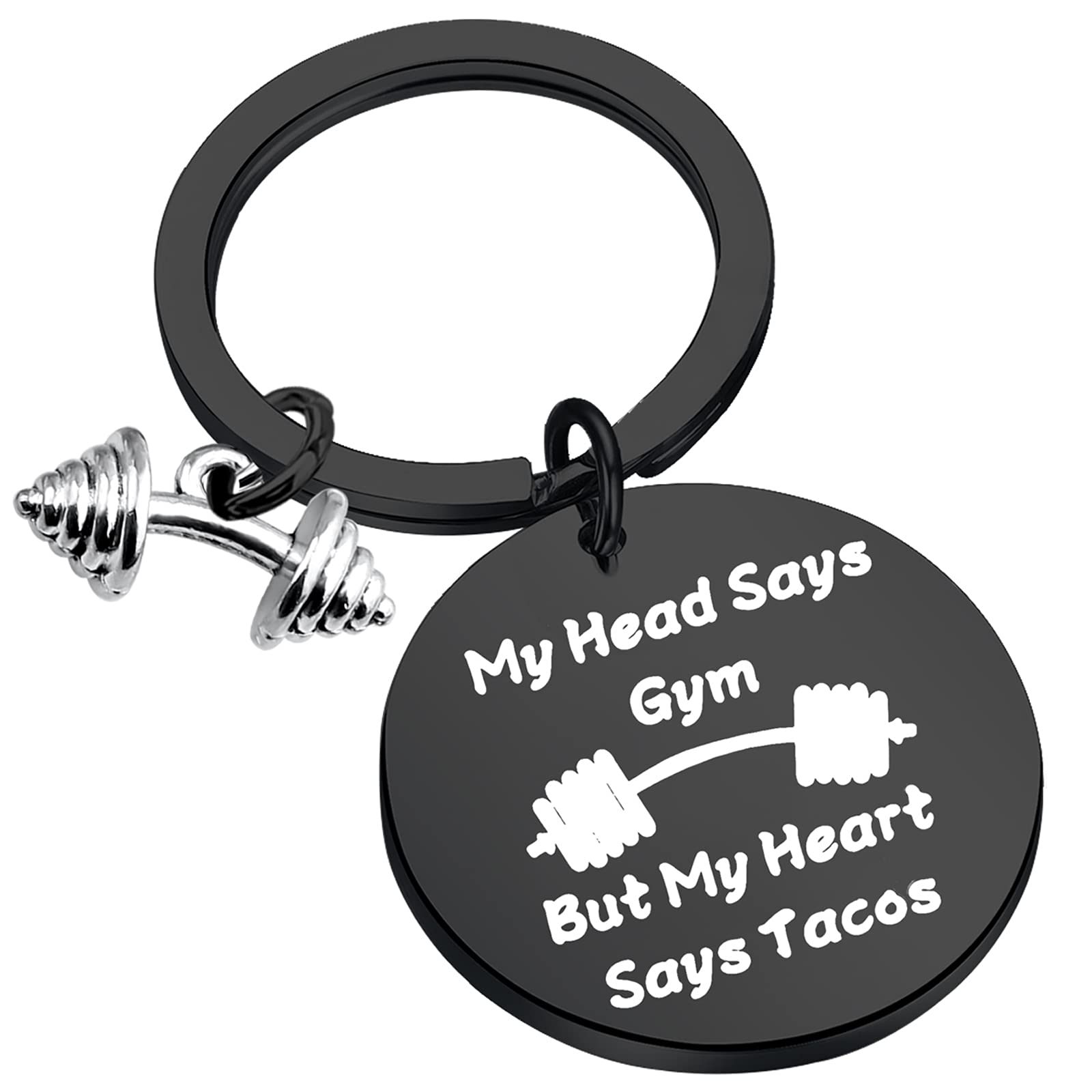 BEKECH Gym Keychain - My Head Says Gym But My Heart Says Tacos - Motivational Fitness Jewelry for Workouts & Gym Lovers - Perfect Gift for Fitness Enthusiasts