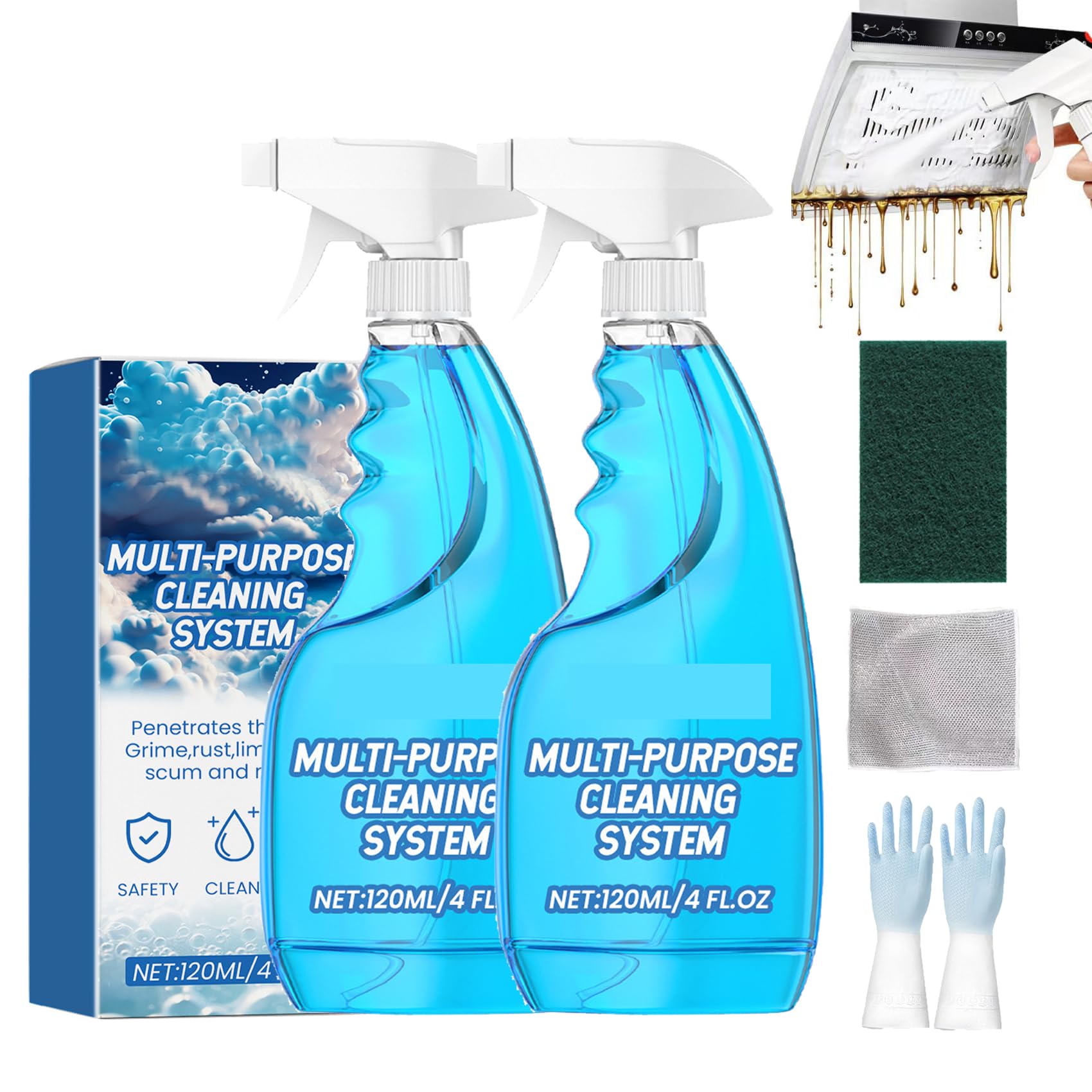 KCRPM Splash Spray Multi-Purpose Cleaner Tablets & Spray Bottle - Oven, Kitchen, Countertop Cleaning Solution (2pcs) - Perfect for Deep Cleaning Stoves, Appliances, and Household Surfaces