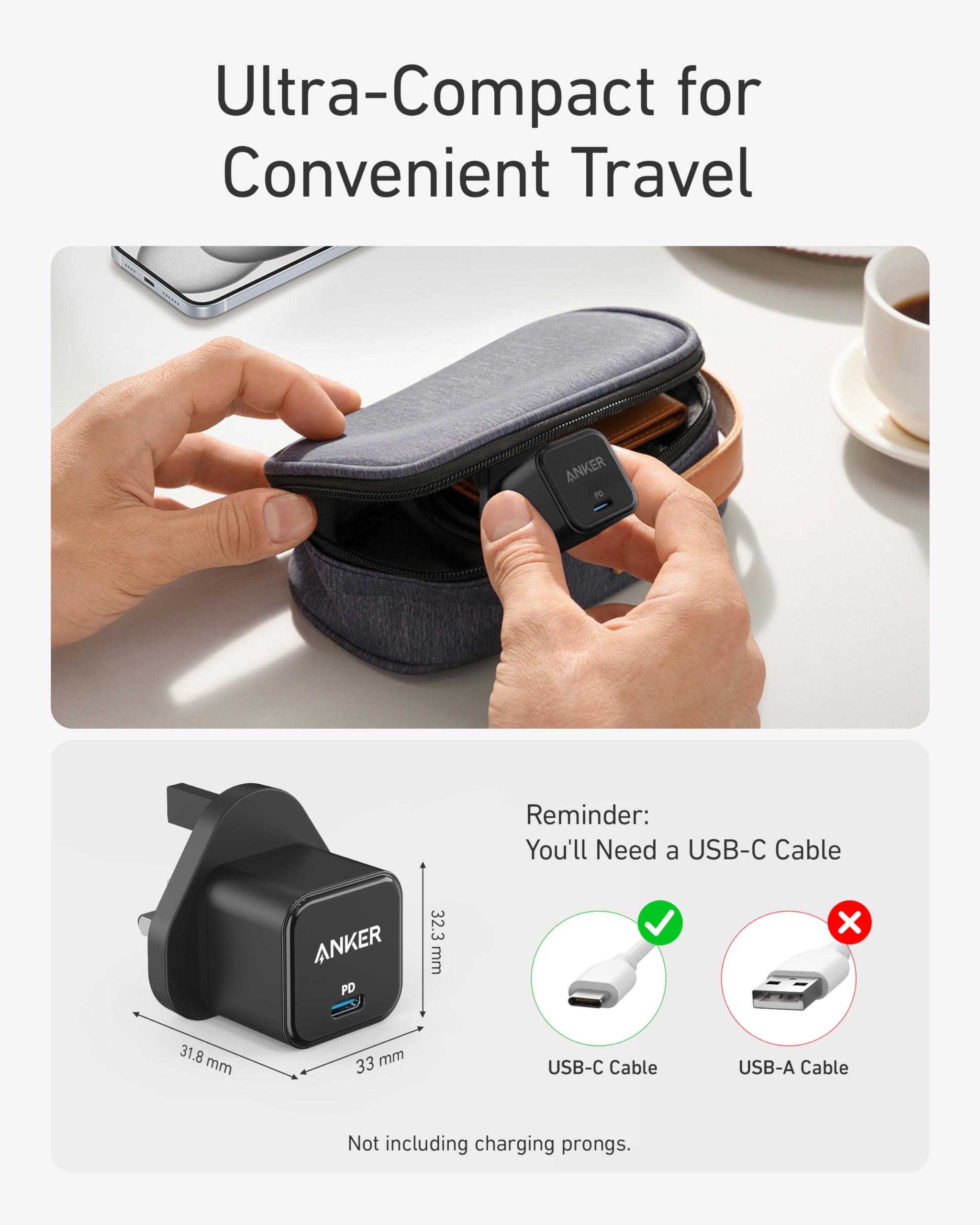 Anker 20W USB C Fast Charger - PowerPort III Cube Charger for iPhone 16/16 Plus/16 Pro/16 Pro Max, iPhone 15/14/13/12, Galaxy & iPad | Compact Travel Charger for Home, Office & Car (Cable Not Included)