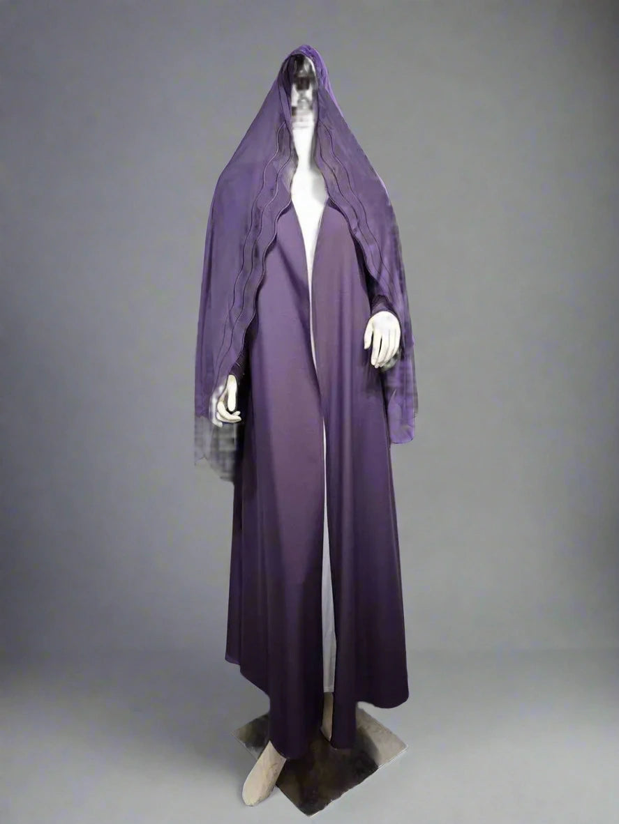 2-Piece Set Embroidered Cardigan Open Abaya Dress with Hijab Scarf - Modest Muslim Fashion for Prayer, Eid & Special Occasions