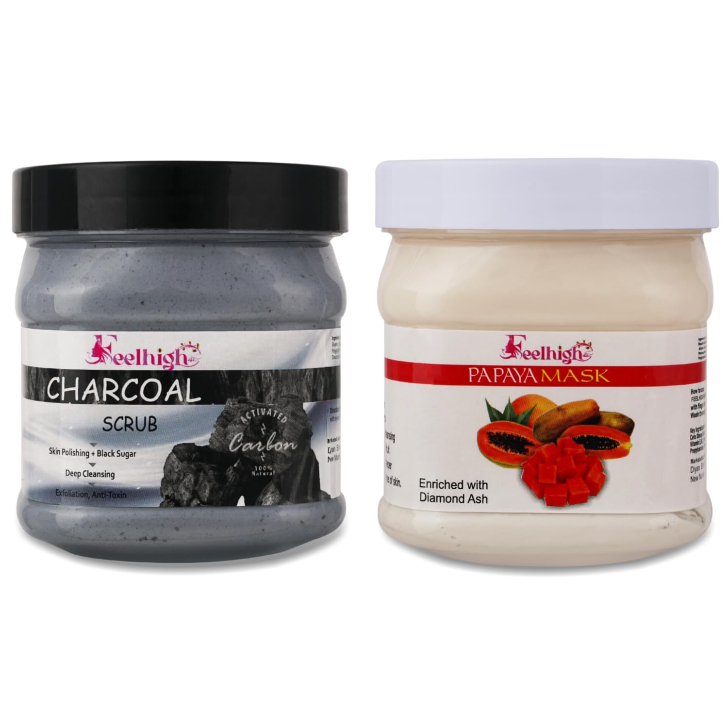 Feelhigh Charcoal & Papaya Face & Body Scrub Mask - Natural Skin Care for Acne, Blackheads & Exfoliation | Perfect for Spa Day & At-Home Skincare Routine