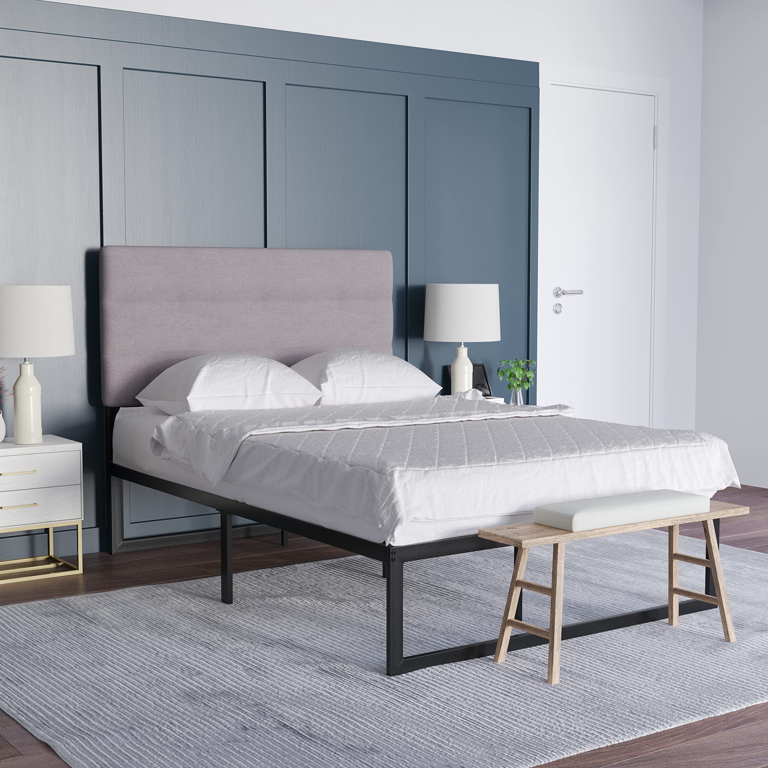 Emma & Oliver Gannon Full Size Upholstered Headboard - Adjustable Height Gray Fabric Bed Headboard - Easy 30-Min Assembly - Fits Most Bed Frames (Bed Frame Not Included) - Perfect for Master Bedrooms, Guest Rooms & Apartment Decor