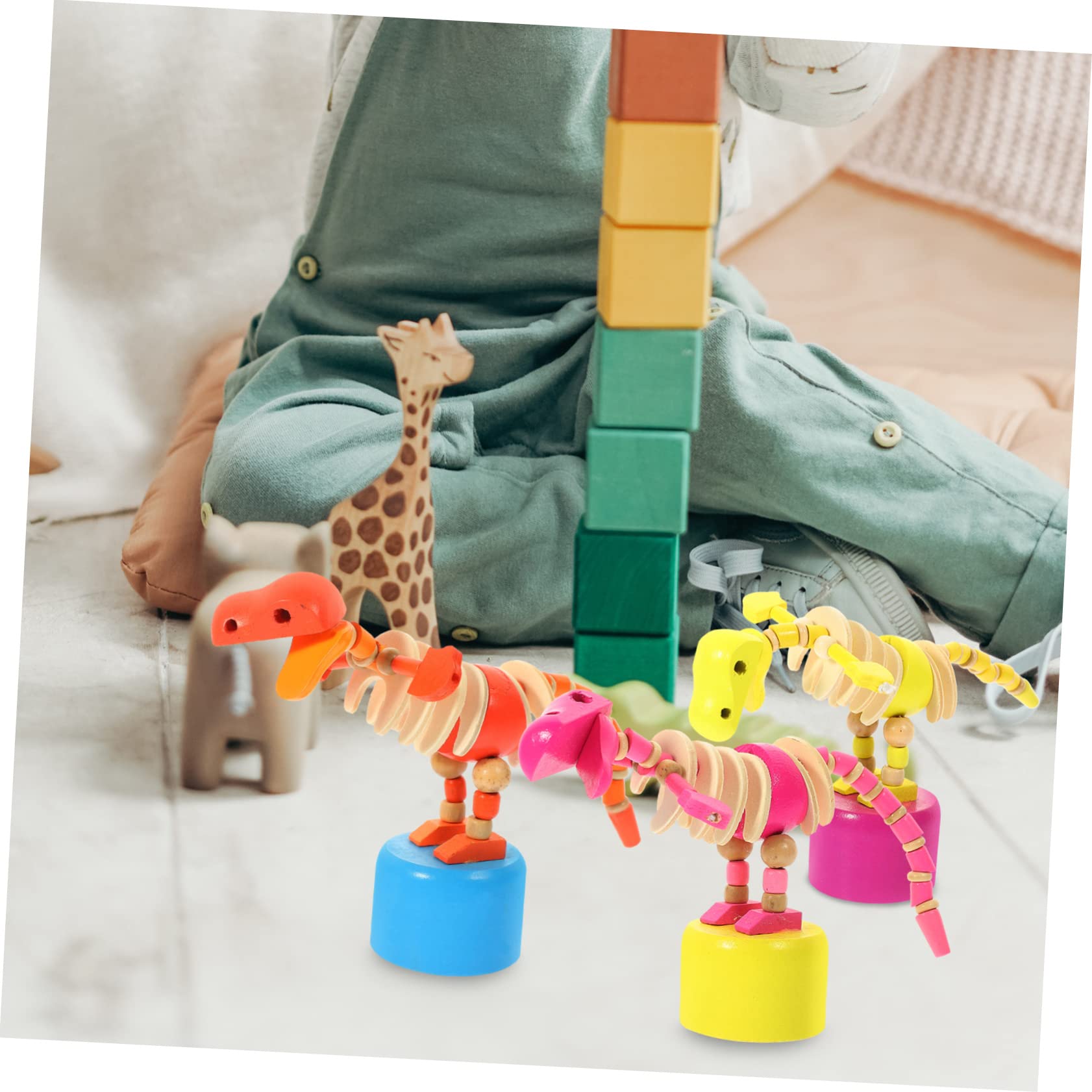 VICASKY 12 Pcs Wooden Dinosaur Ramp Toy Set - Realistic Dinosaur Action Figures & Rocking Toy for Kids - Perfect for Pretend Play, Educational Fun, and Nursery Decor