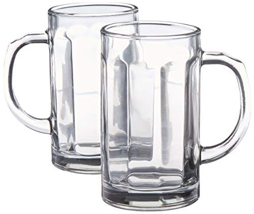 Circleware Glass Beer Mugs with Handle - Set of 2 Heavy Base 16.4 oz Clear Drinking Glasses for Beer, Water, Wine & Juice - Perfect for Home Bar, Parties, Restaurants & Gifts