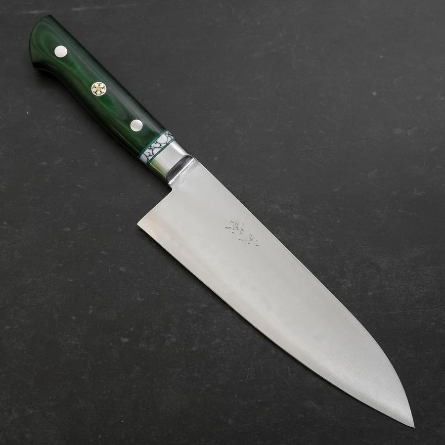 Premium Santoku Knife 180mm - Blue Steel #2 Stainless Clad Blade with Polished Green Micarta Turquoise Handle - Japanese Kitchen Knife for Professional Chefs & Home Cooking, Perfect for Slicing, Dicing & Chopping Vegetables, Meat & Fish