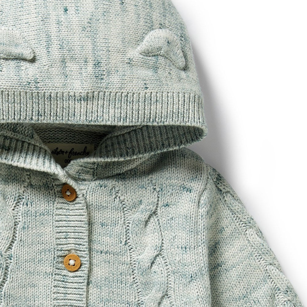 Organic Moss Speckle Knitted Cable Jacket for Women - Cozy Winter Sweater with Classic Cable Design - Perfect for Outdoor Adventures & Casual Wear