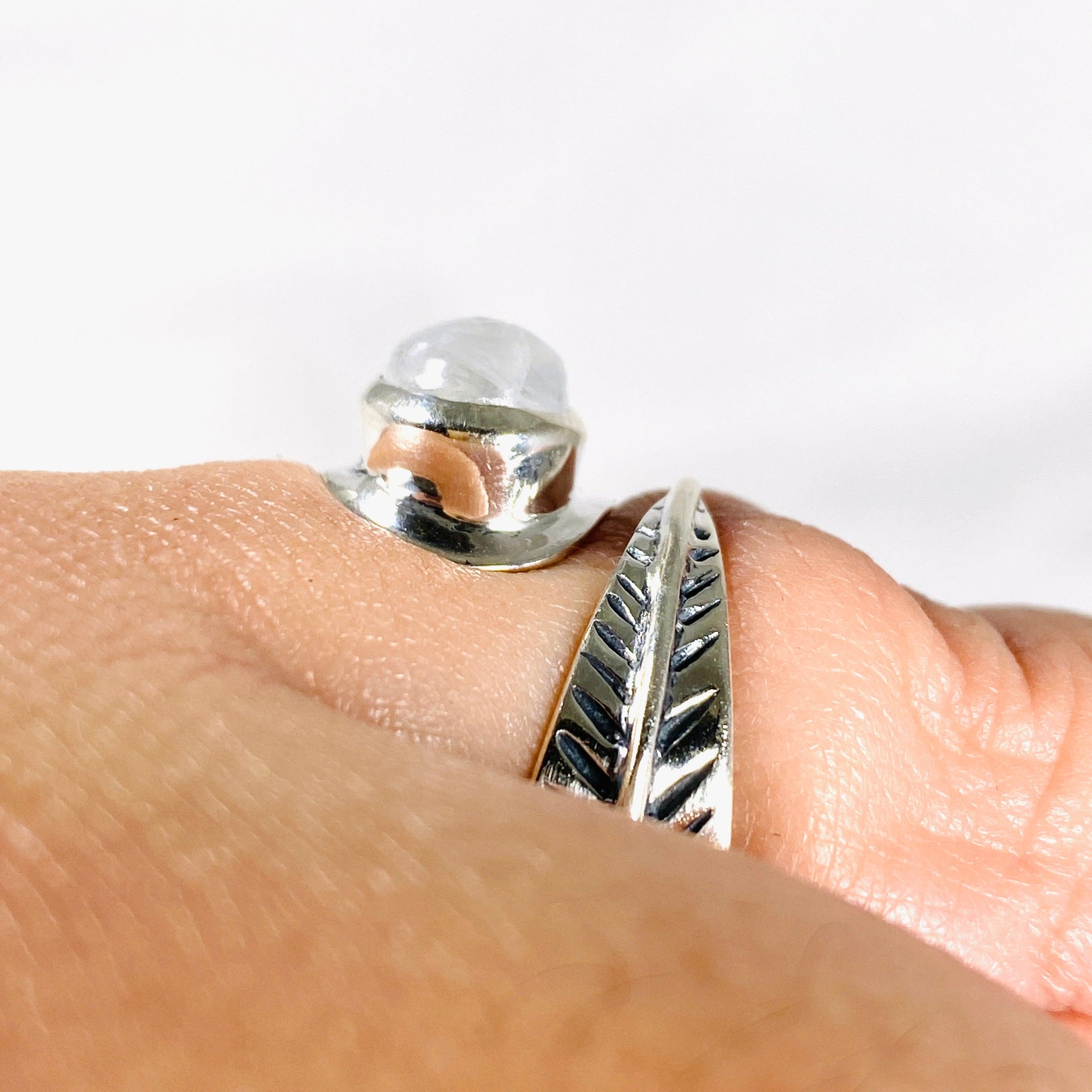 Moonstone Oval Leaf Ring - Sterling Silver 925, Size 10, KRGJ3031 - Perfect for Boho Jewelry, Nature-Inspired Fashion & Gift Giving
